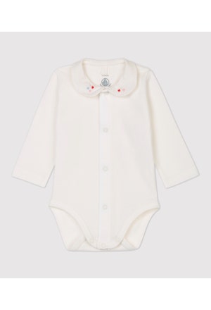 Babies' White Organic Cotton Bodysuit with Collar