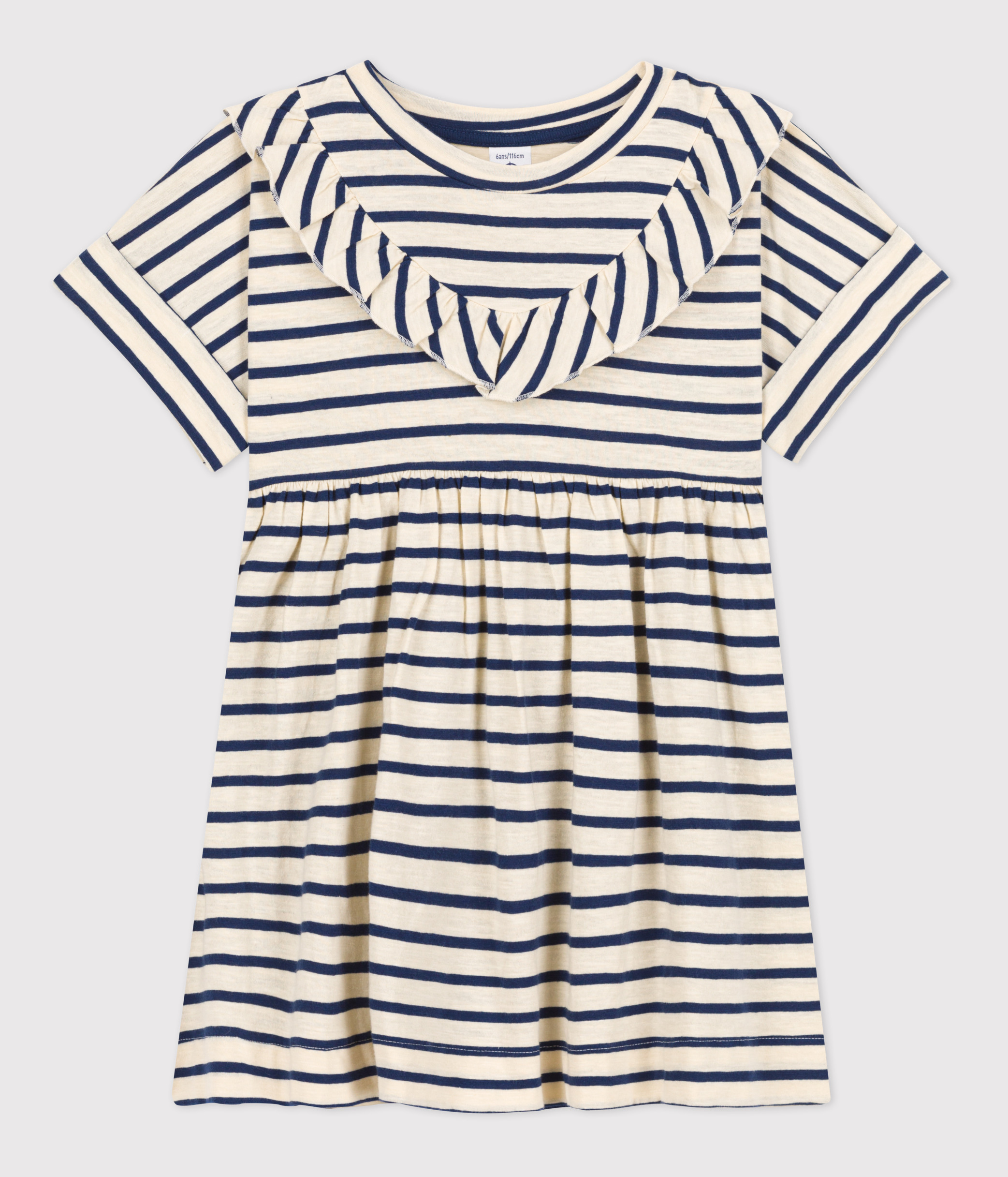 Girls' Stripy Short-Sleeved Cotton Dress