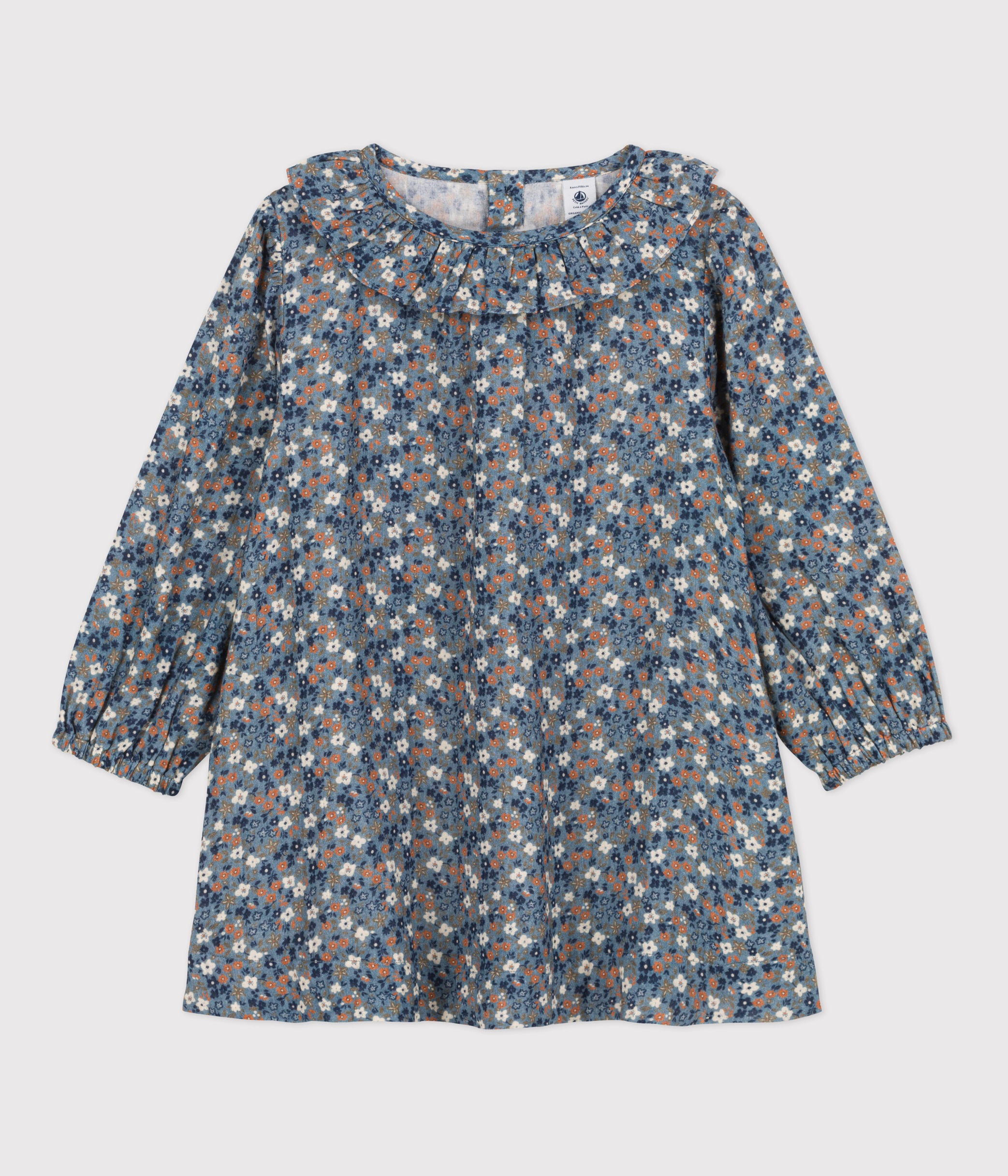 Girls' Long-Sleeved Floral Cotton Gauze Dress