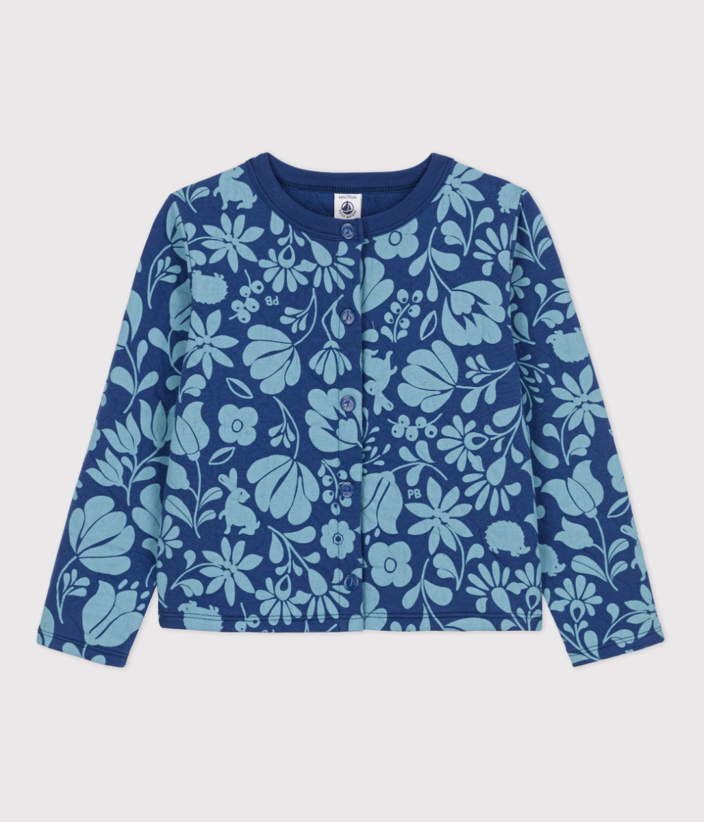 Girls' Printed Quilted Tube Knit Cardigan