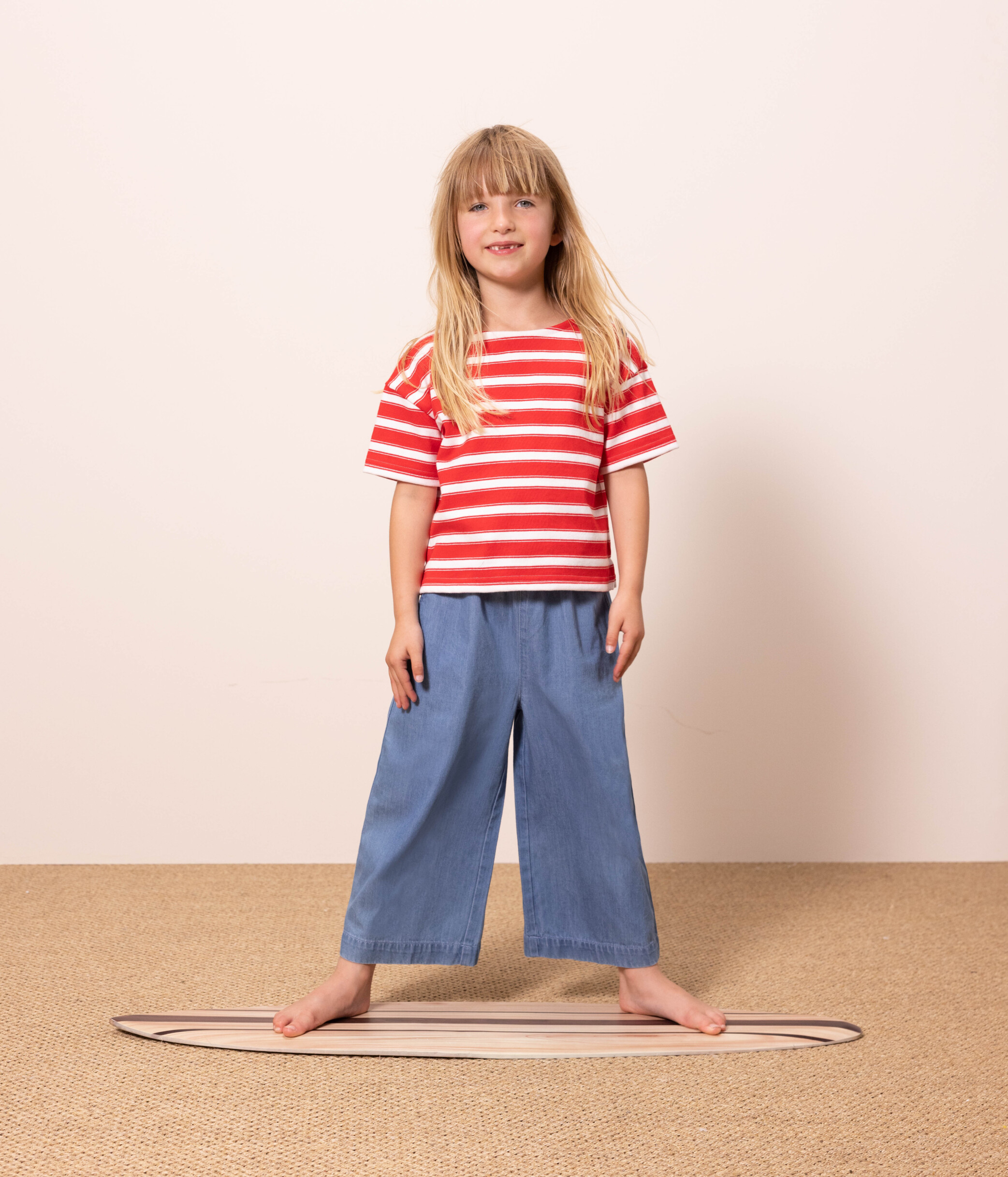 Girls' Thick Stripy Cotton T-Shirt