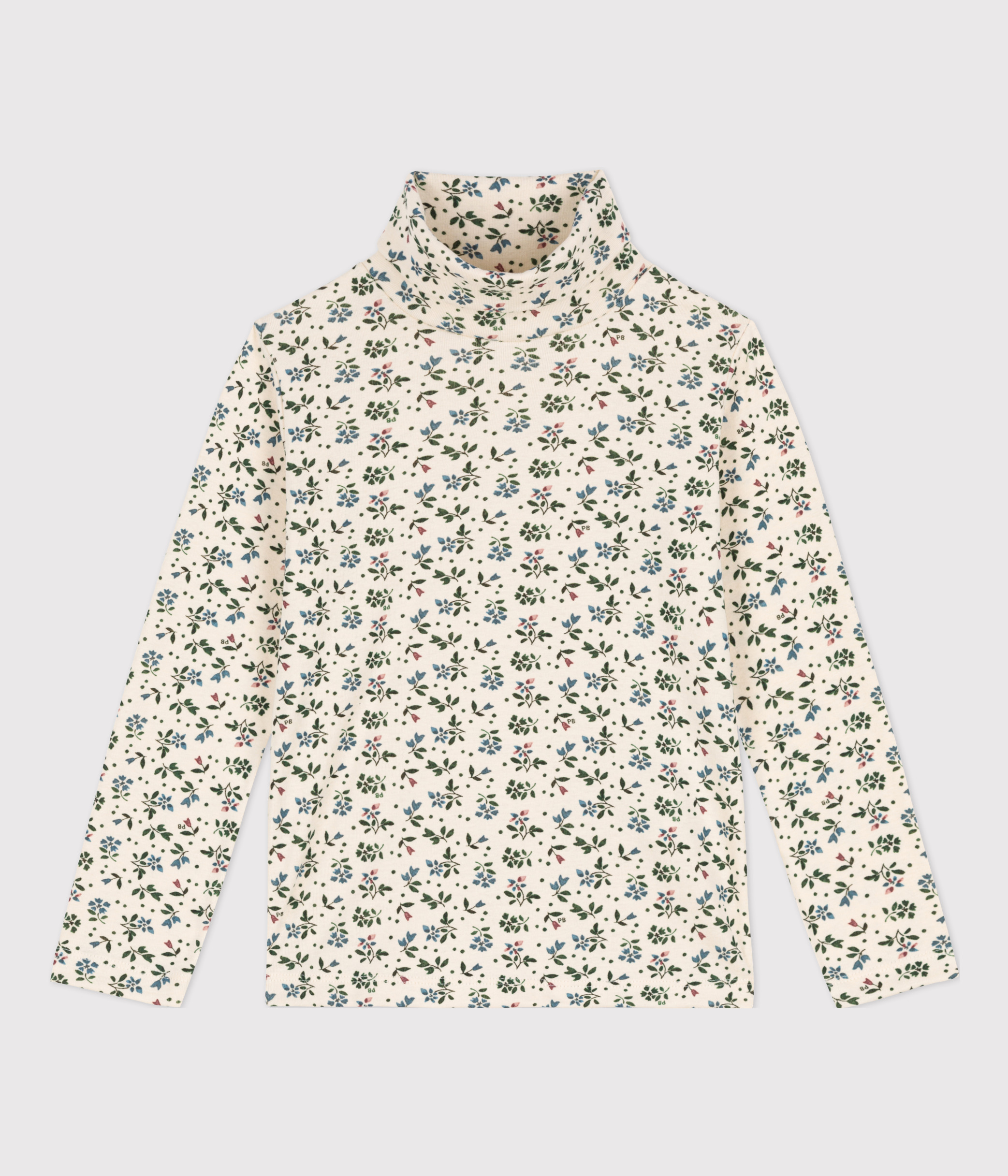 Girls' Floral Print Cotton Polo Neck