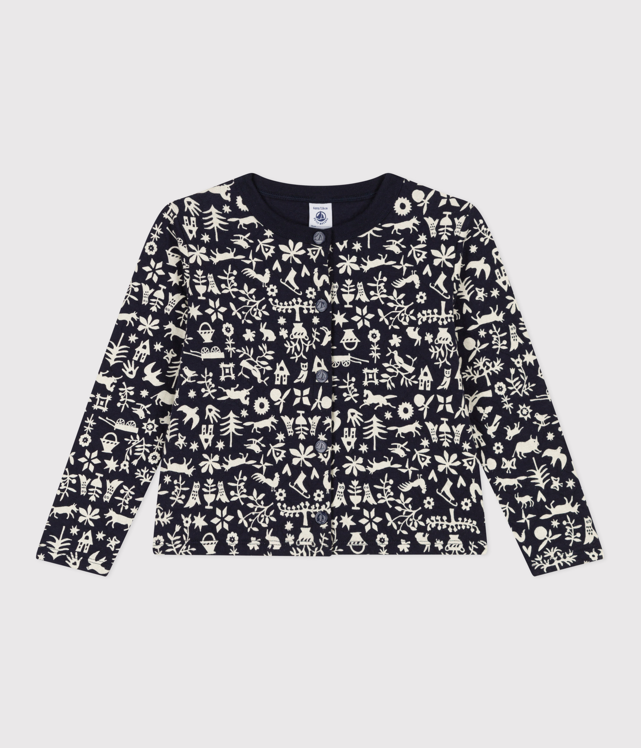 Girls' printed quilted tube knit cardigan