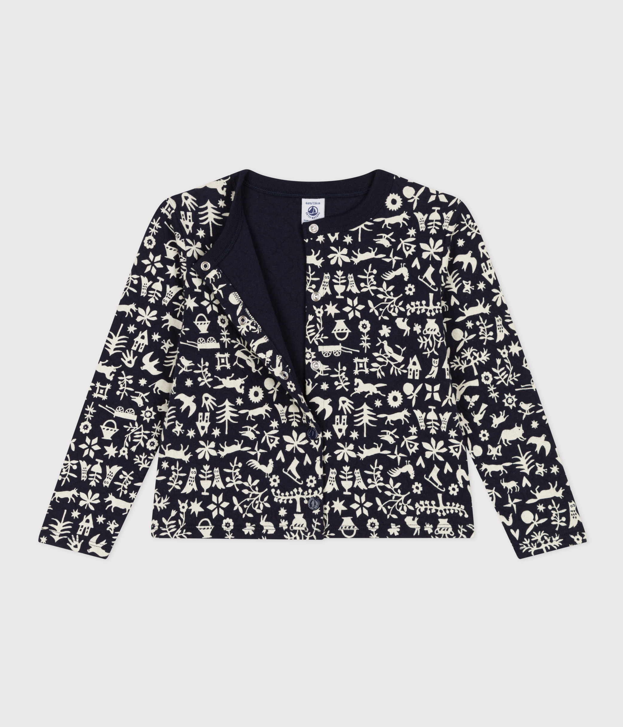 Girls' printed quilted tube knit cardigan