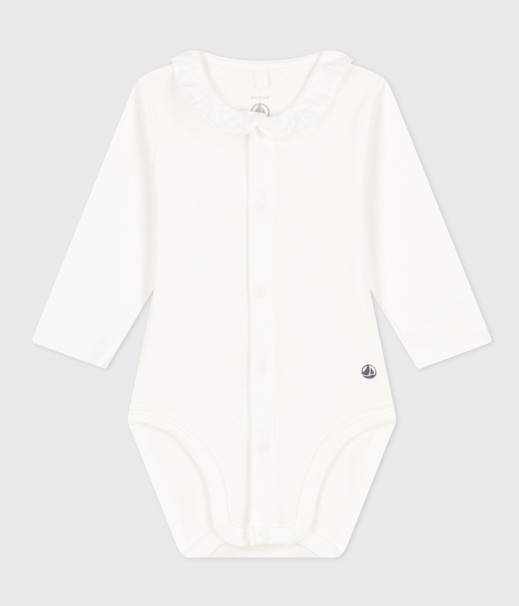 Babies' Long-Sleeved Cotton Bodysuit With Ruffle Collar