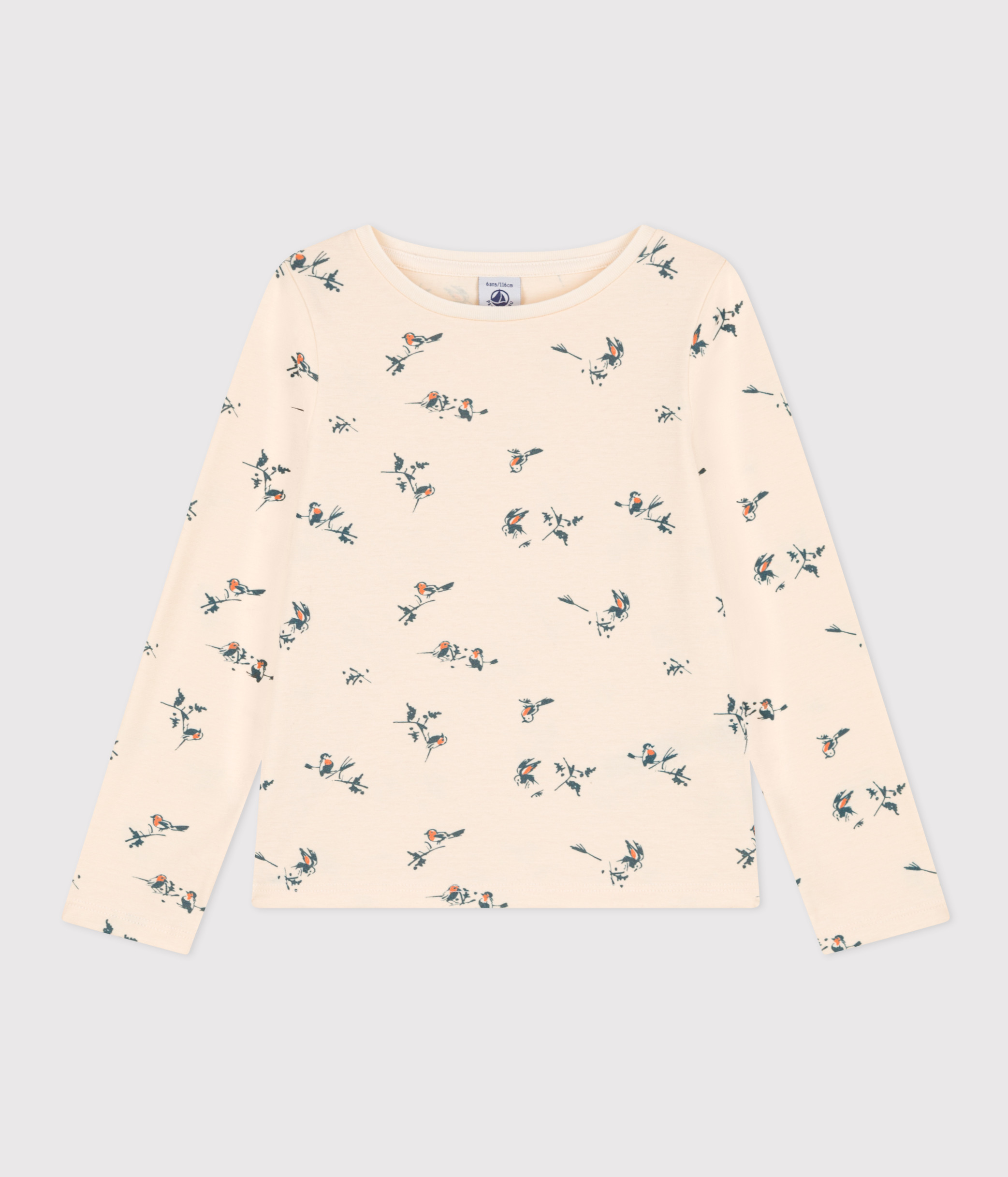 Girls' long-sleeved floral print cotton T-shirt