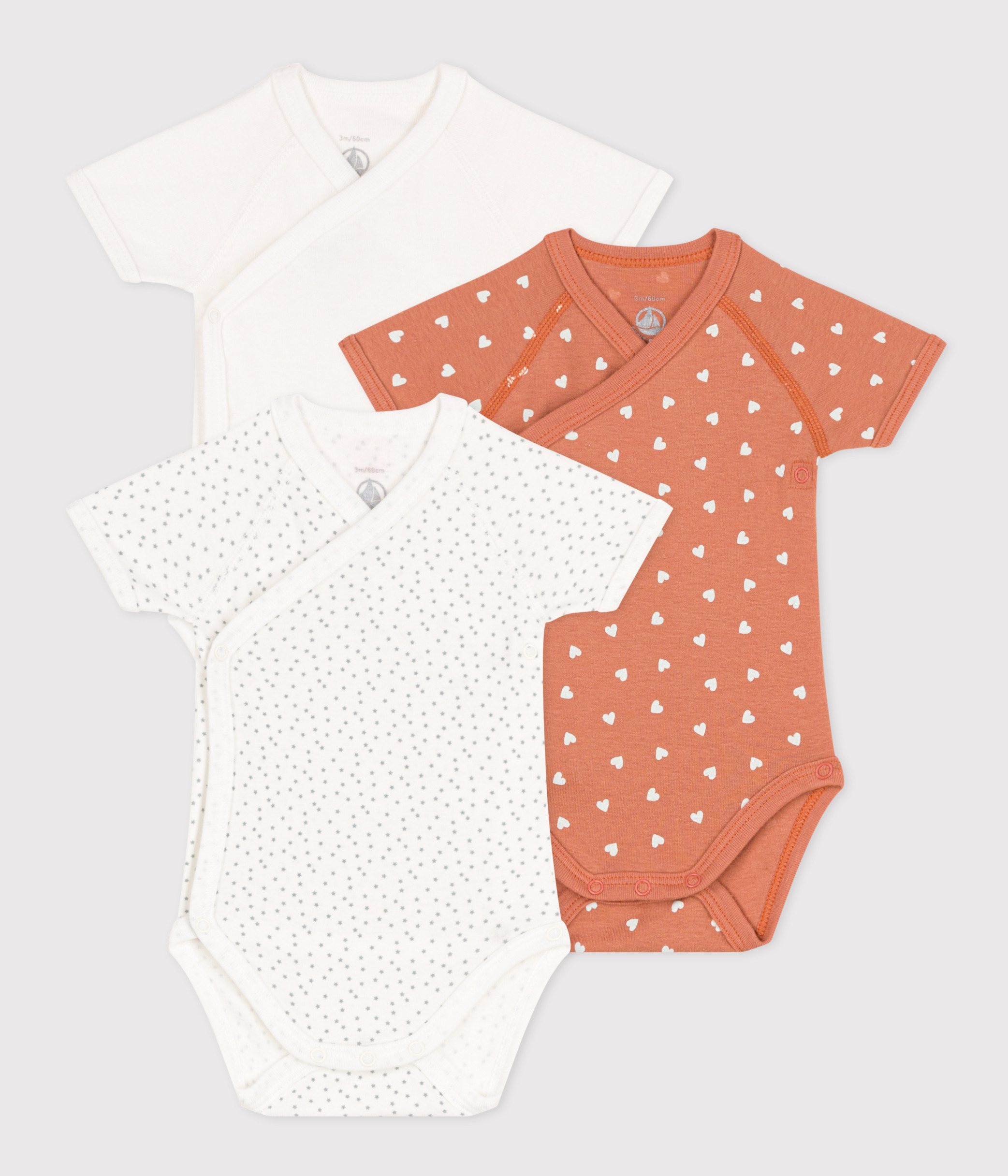 PACK OF 3 BABIES' SHORT-SLEEVED COTTON BODYSUITS