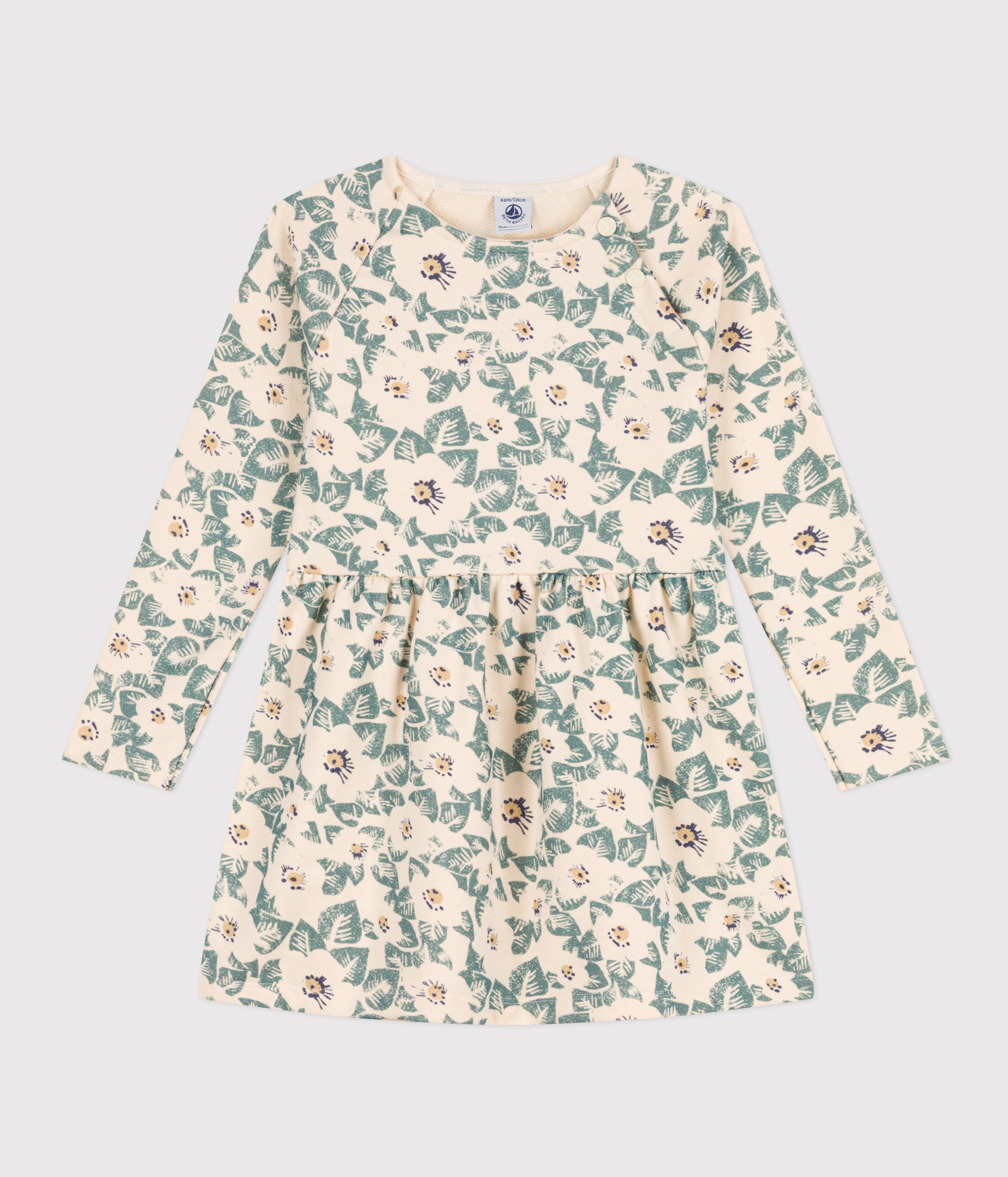 Girls' long-sleeved floral fleece dress