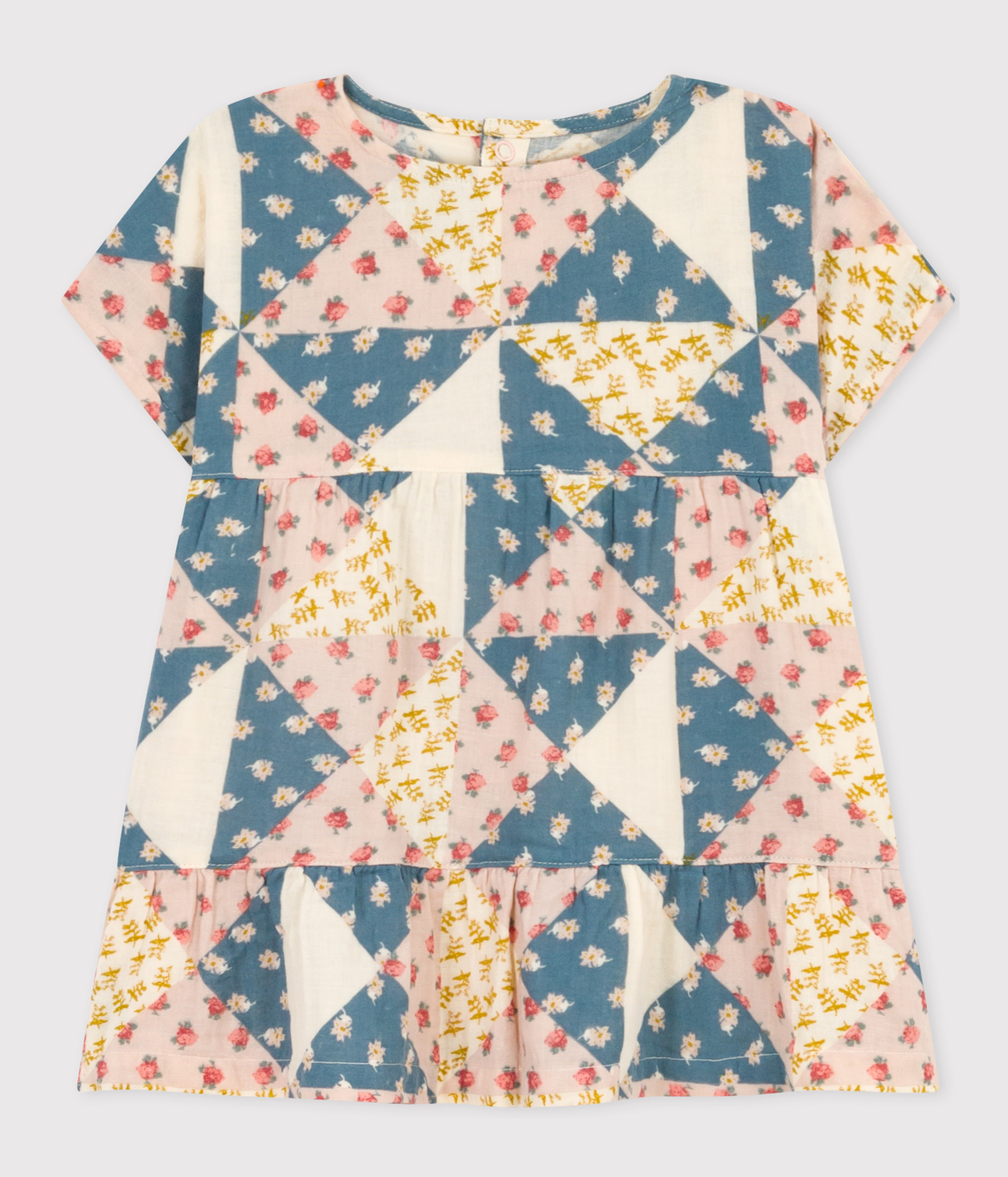 Babies' Short-Sleeved Cotton Gauze Patterned Dress