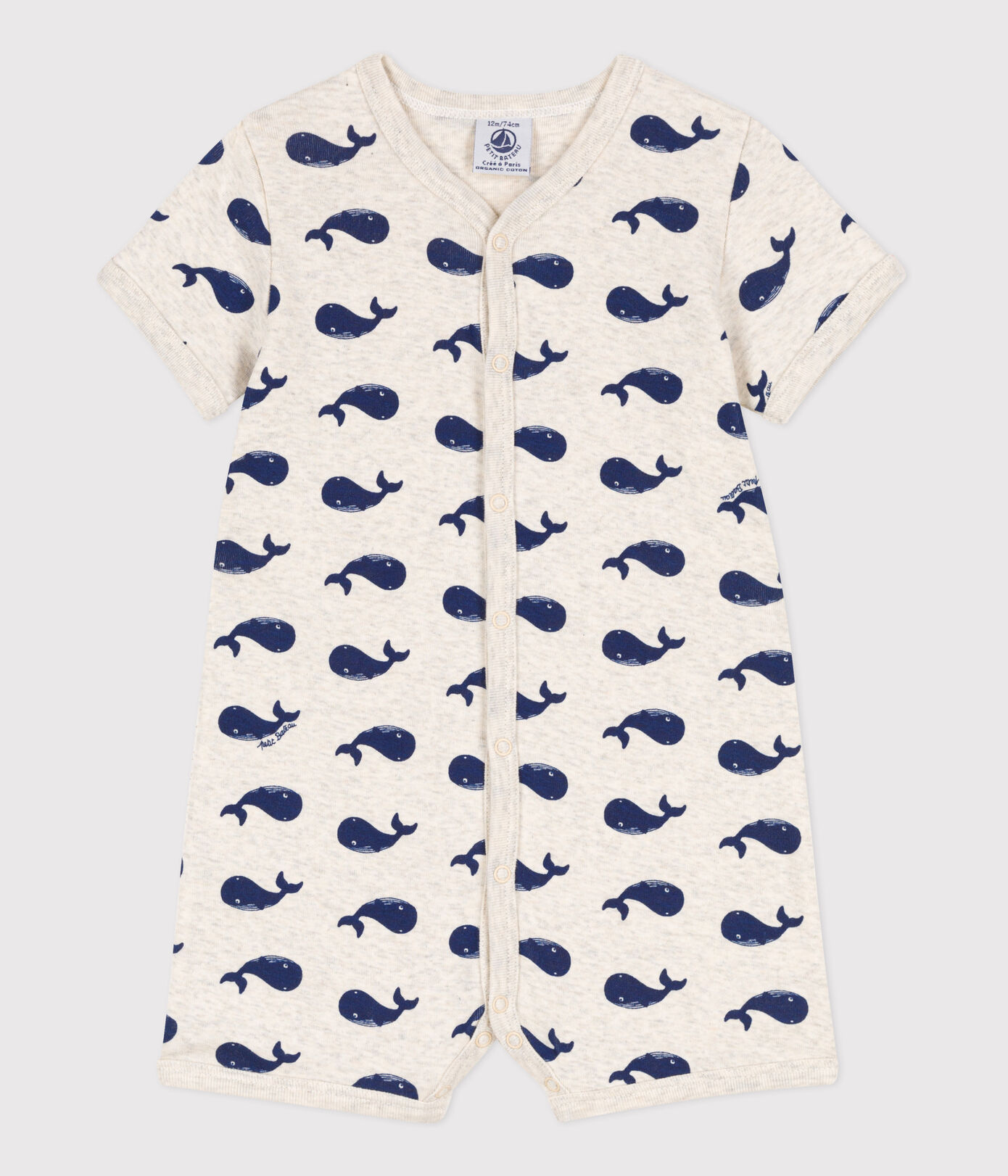 Babies' Cotton Navy Whale Playsuit