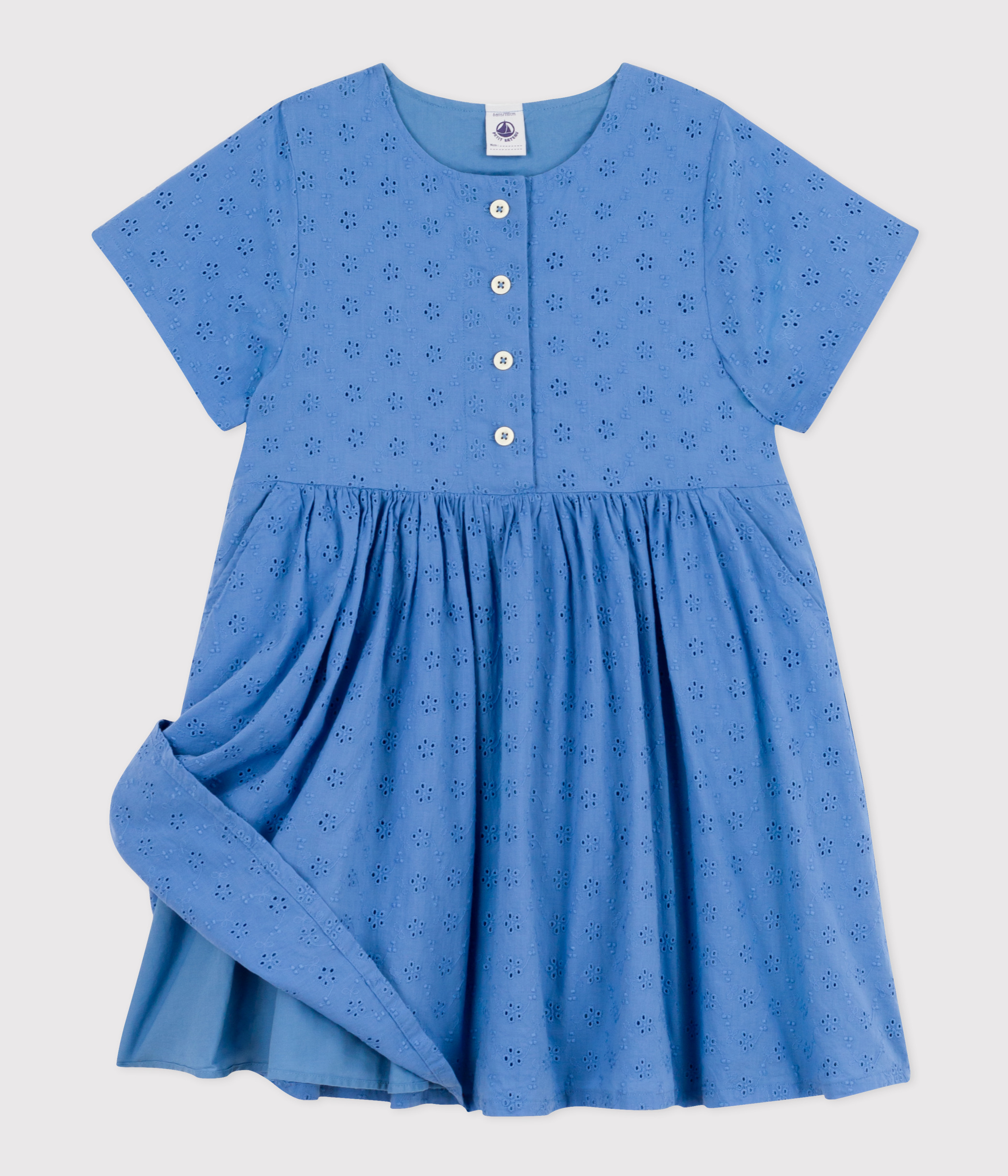 Girls' Short-sleeved Broderie Anglaise Dress