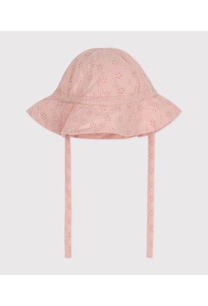 قبعة دنيم برودري أنجليزية زهرية للأطفال الرضع