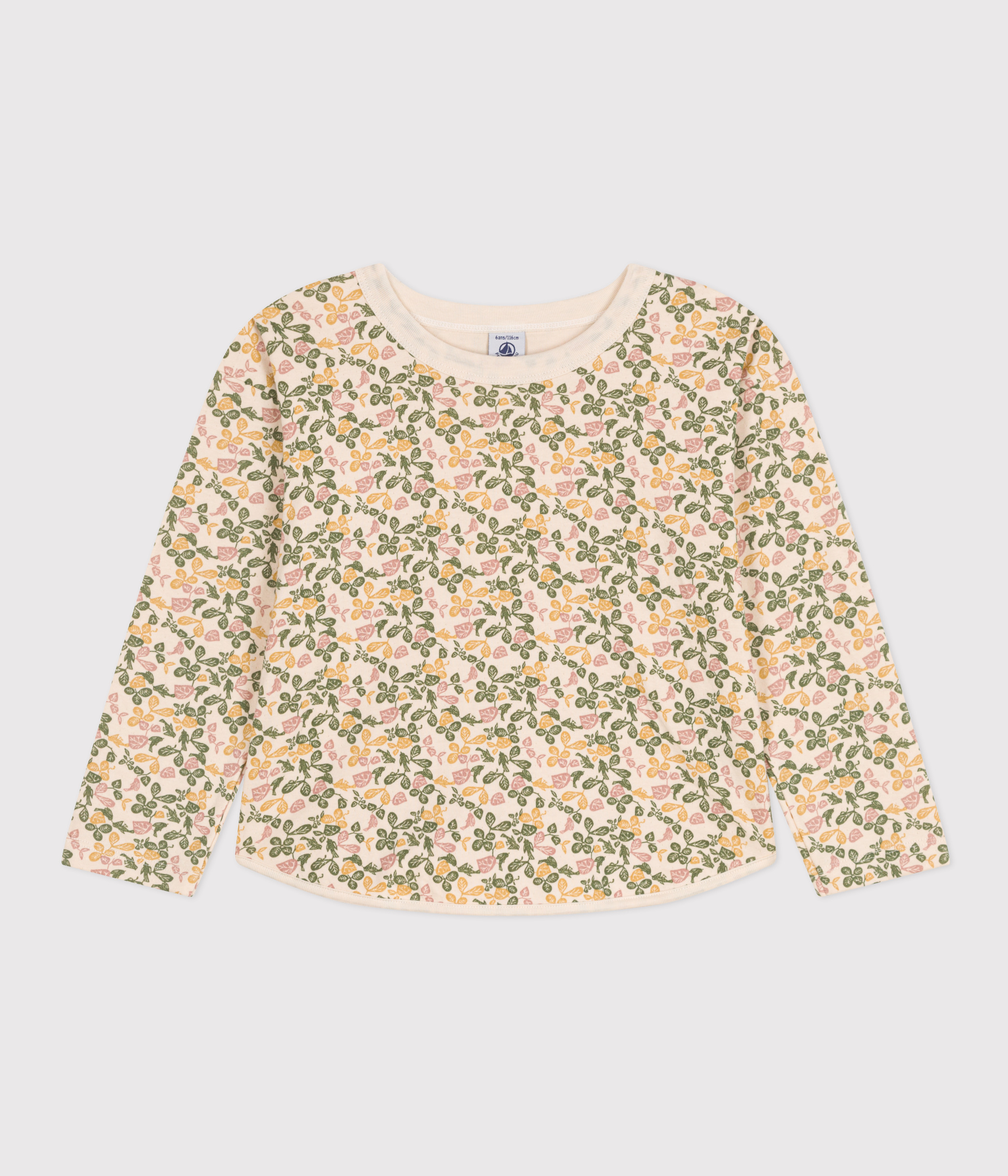 Girls' long-sleeved T-shirt in printed tube knit