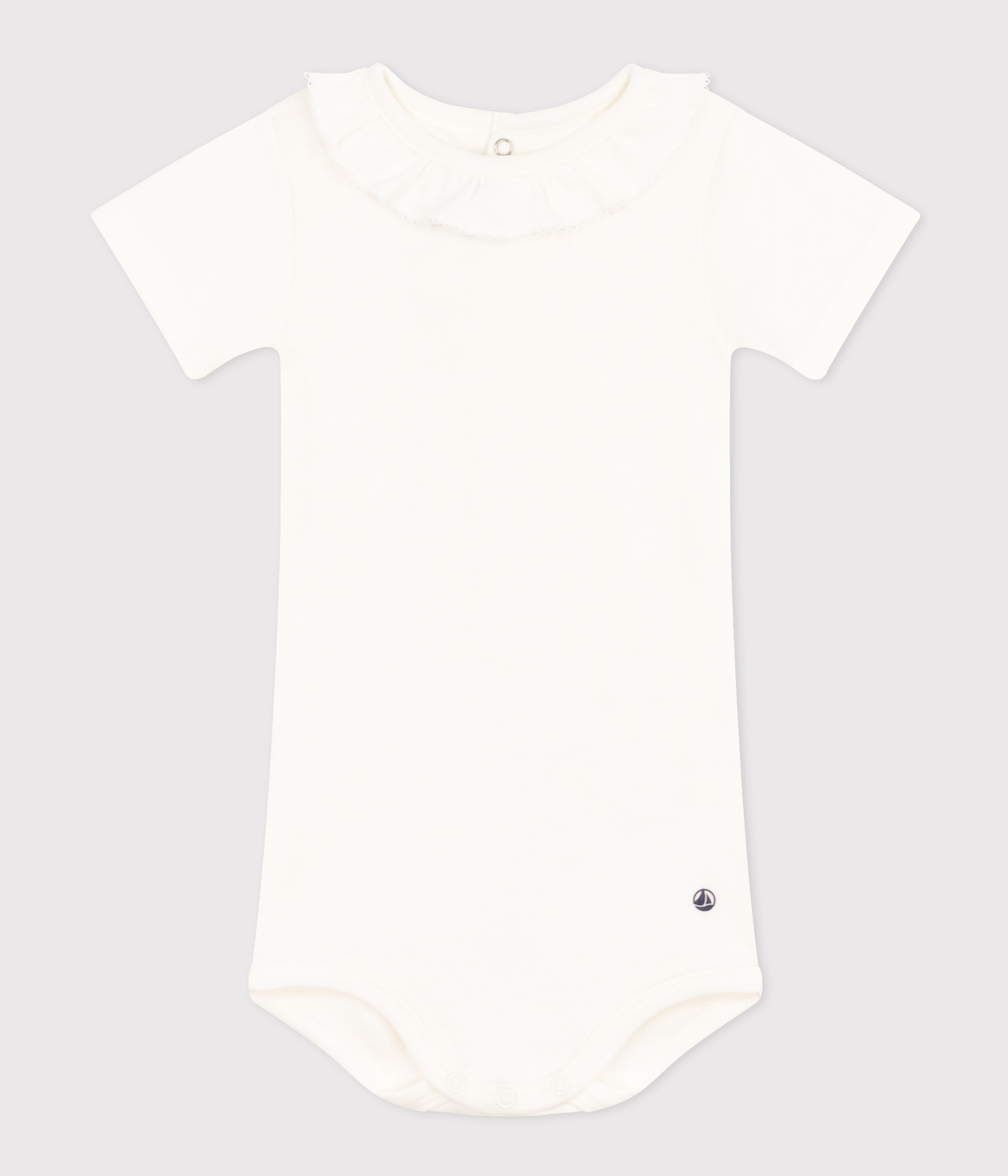 Babies' Short-Sleeved Cotton Bodysuit With Ruffle Collar