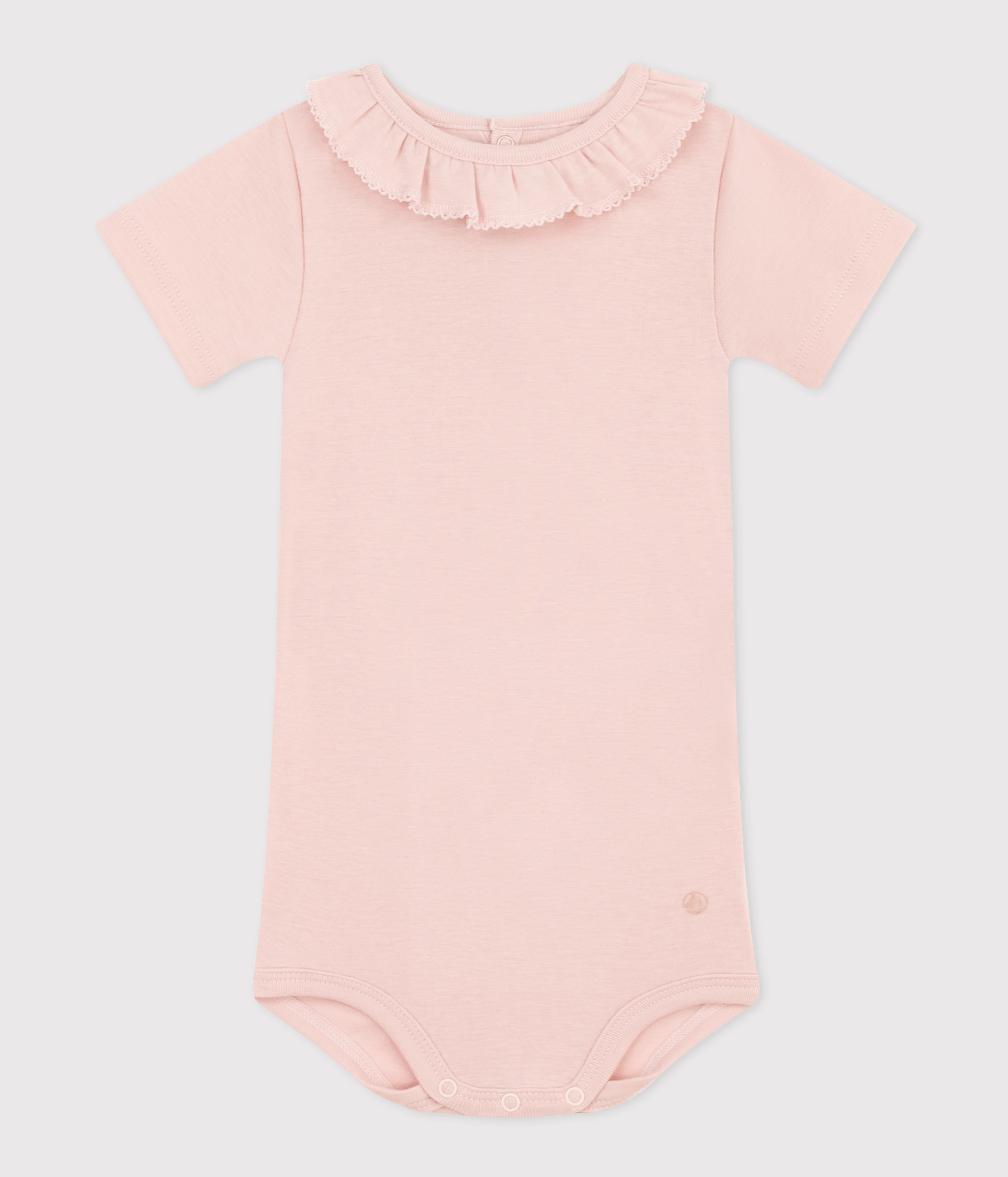 Babies' Short-Sleeved Cotton Bodysuit With Ruffle Collar