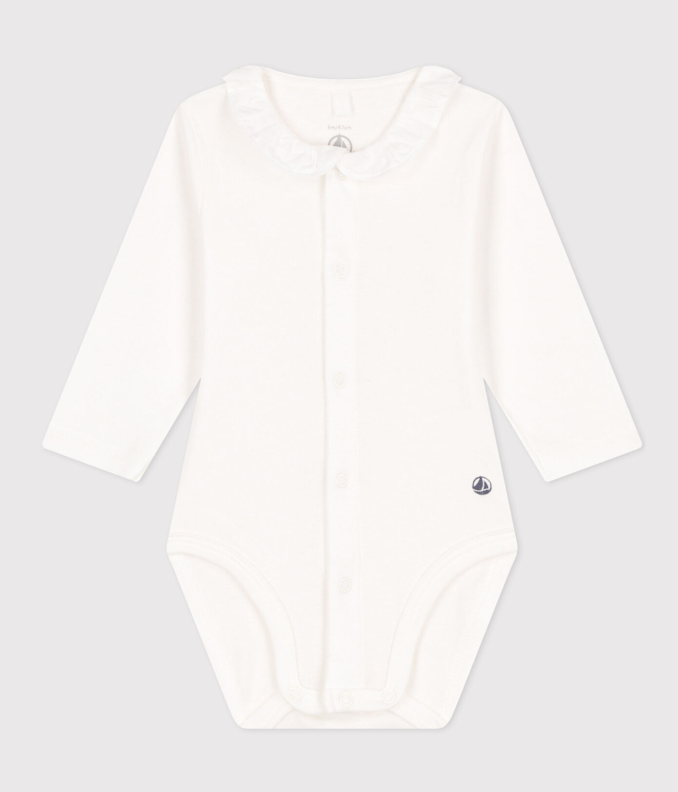Babies' Long-Sleeved Cotton Bodysuit With Ruffle Collar