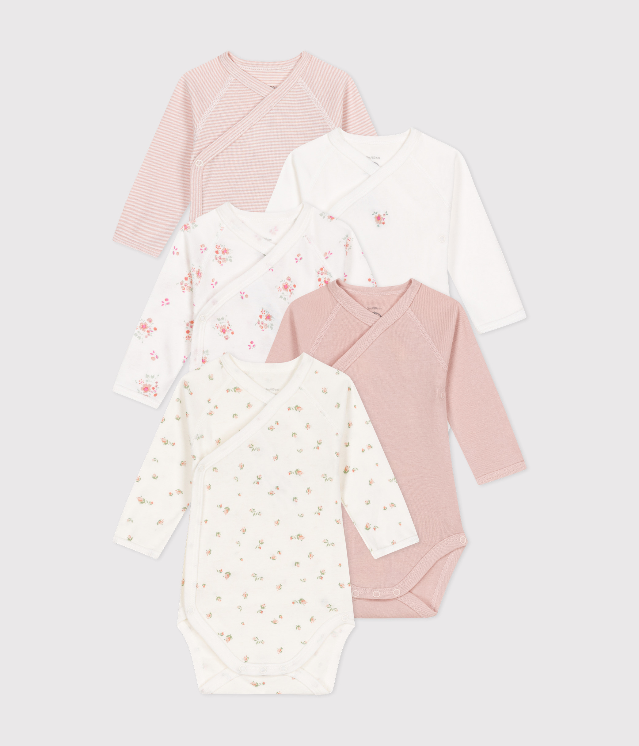 Babies' Long-Sleeved Wrapover Cotton Bodysuits - 5-Pack