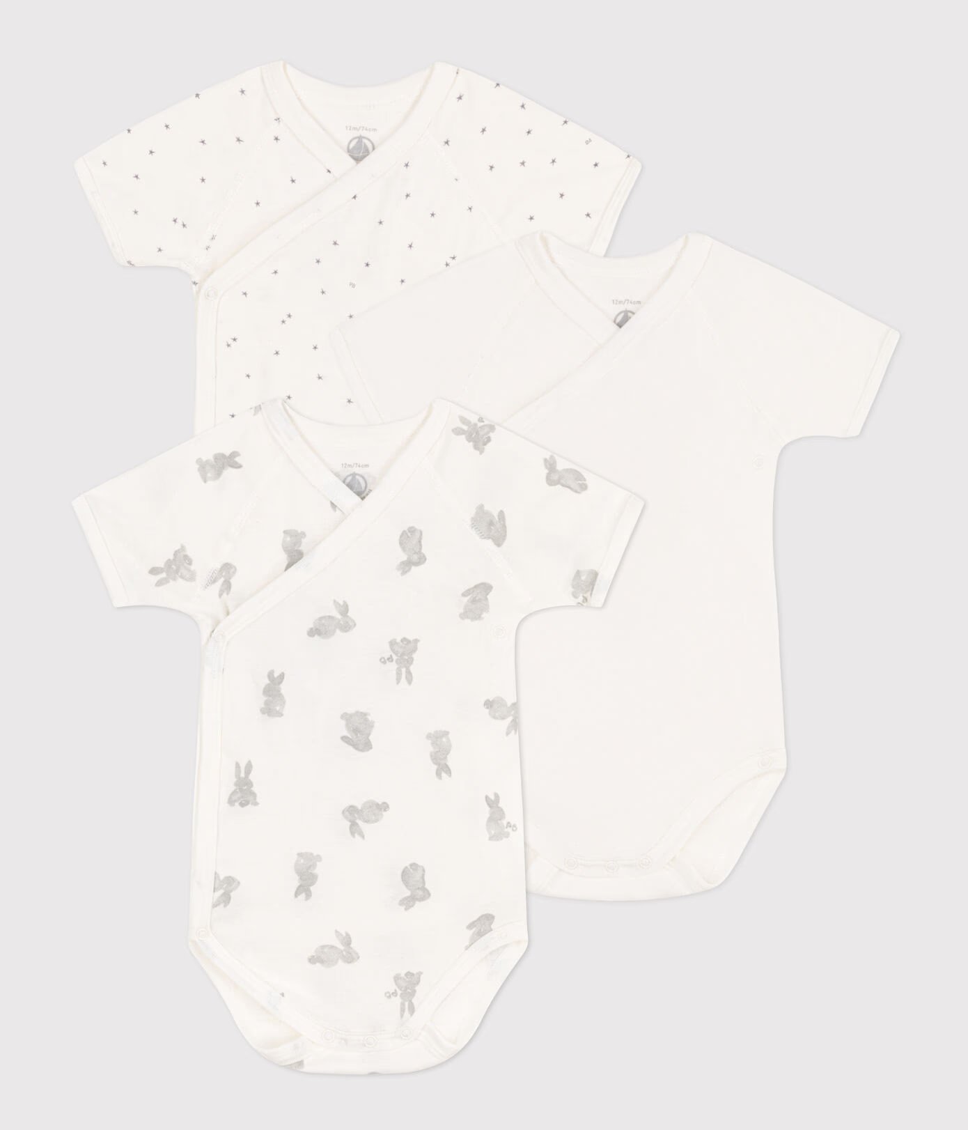 Wrapover Short-Sleeved Rabbit Themed Bodysuits - Pack Of 3
