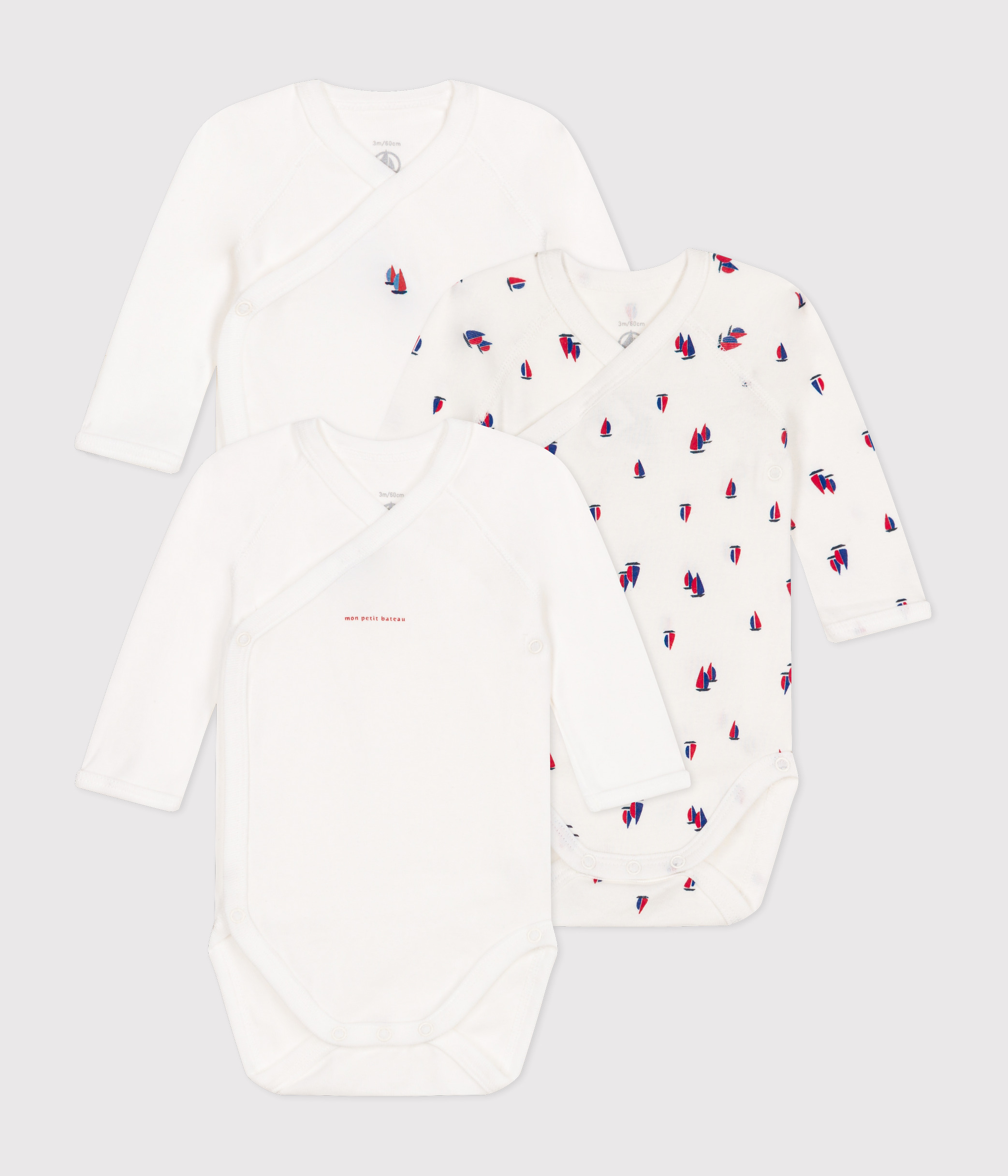 Babies' Long-Sleeved Wrapover Cotton Bodysuits - 3-Pack