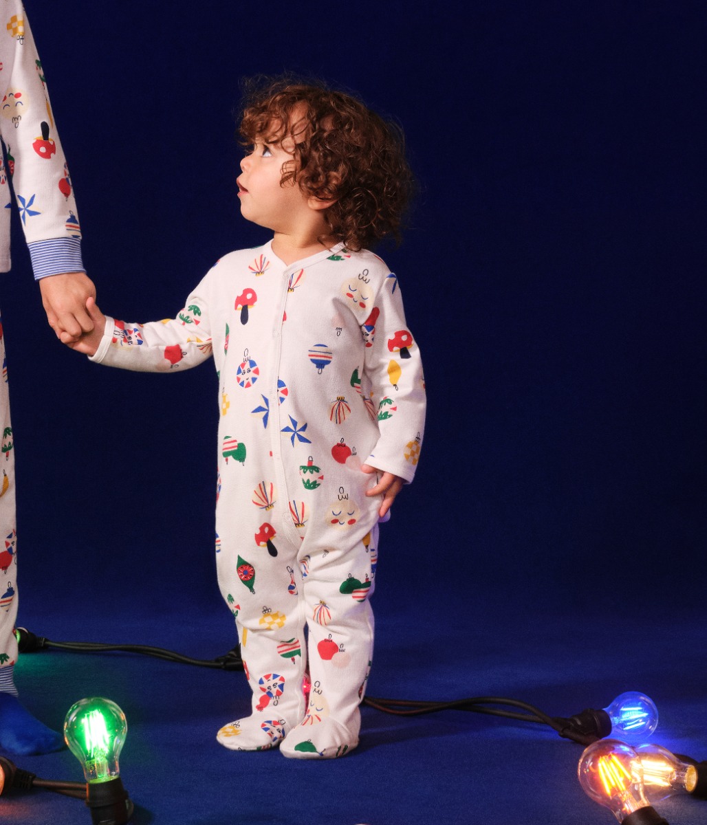 Babies' Brushed Fleece Christmas Bauble Print Pyjamas