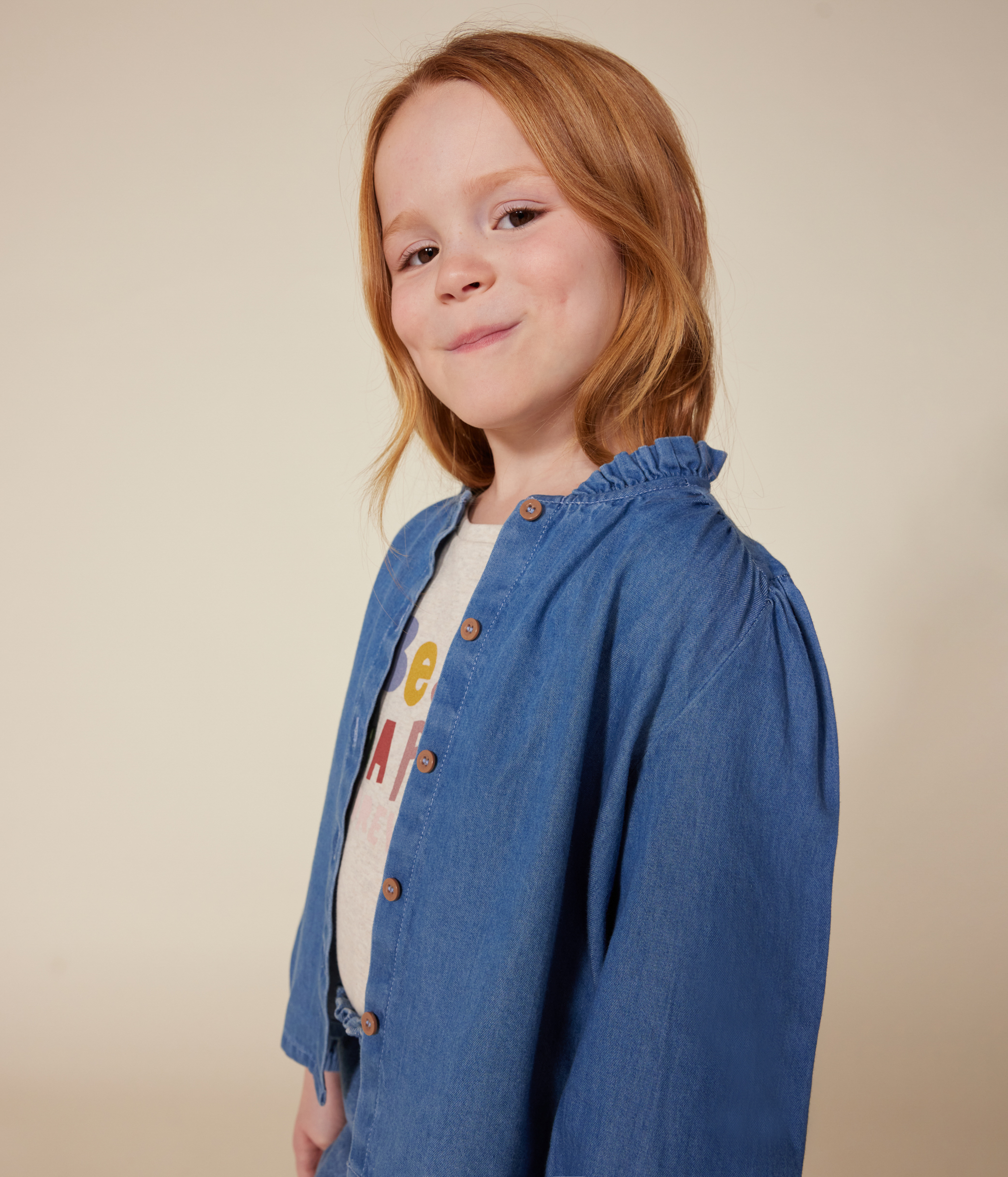 Little Girls' Long-Sleeved Denim Blouse