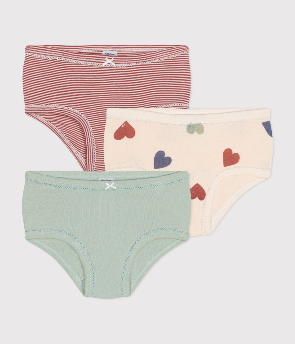 Children's High-Waisted Cotton Heart Knickers - 3-Pack
