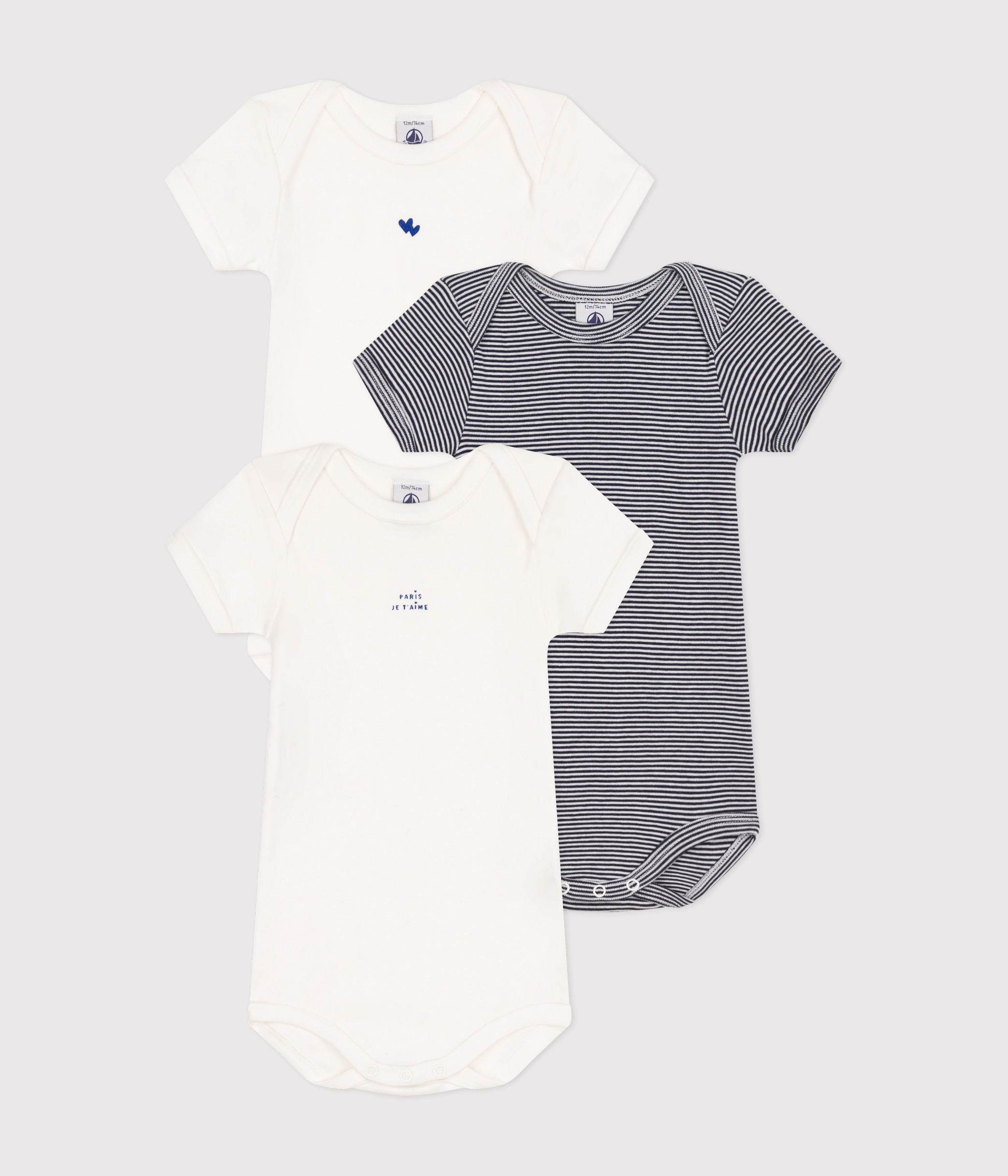 Babies' Short-Sleeved Cotton Bodysuits - 3-Pack