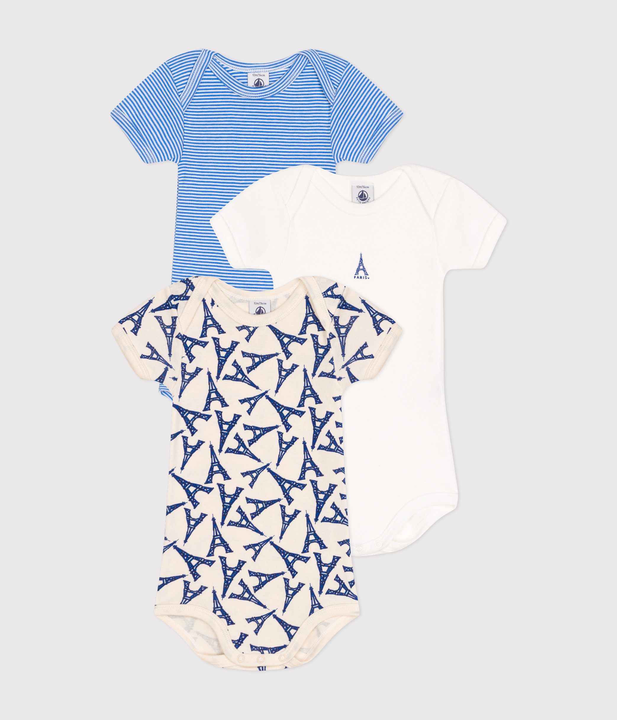 Babies' Paris-Themed Short-Sleeved Cotton Bodysuits - 3-Pack