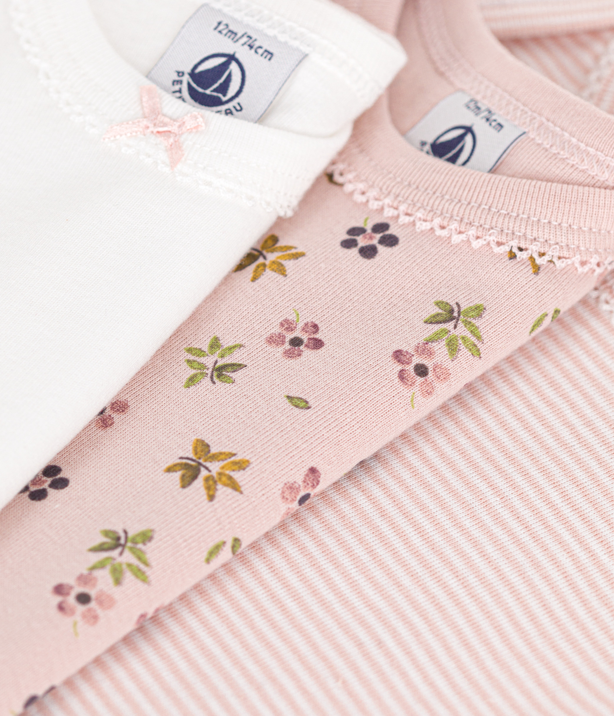 Babies' Short-Sleeved Floral Cotton Bodysuits - 3-Pack
