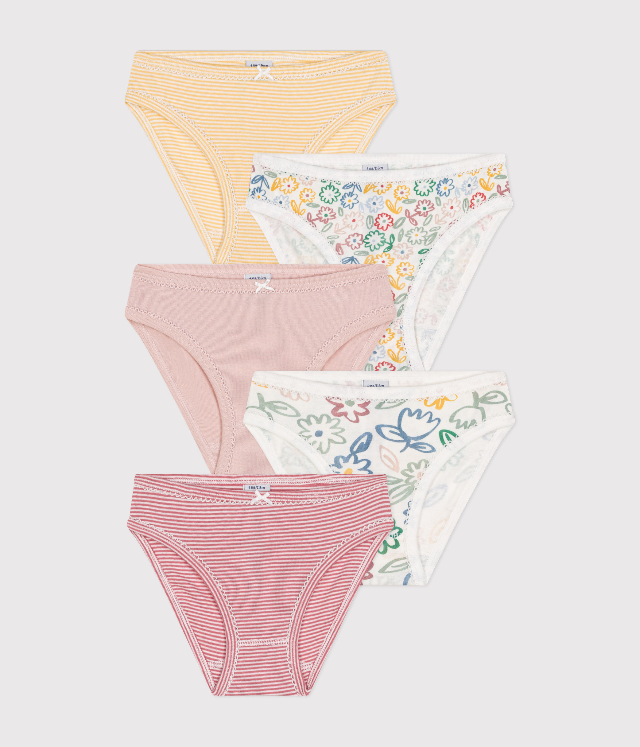 Children's Cotton Flower-Patterned Pants - 5-Pack