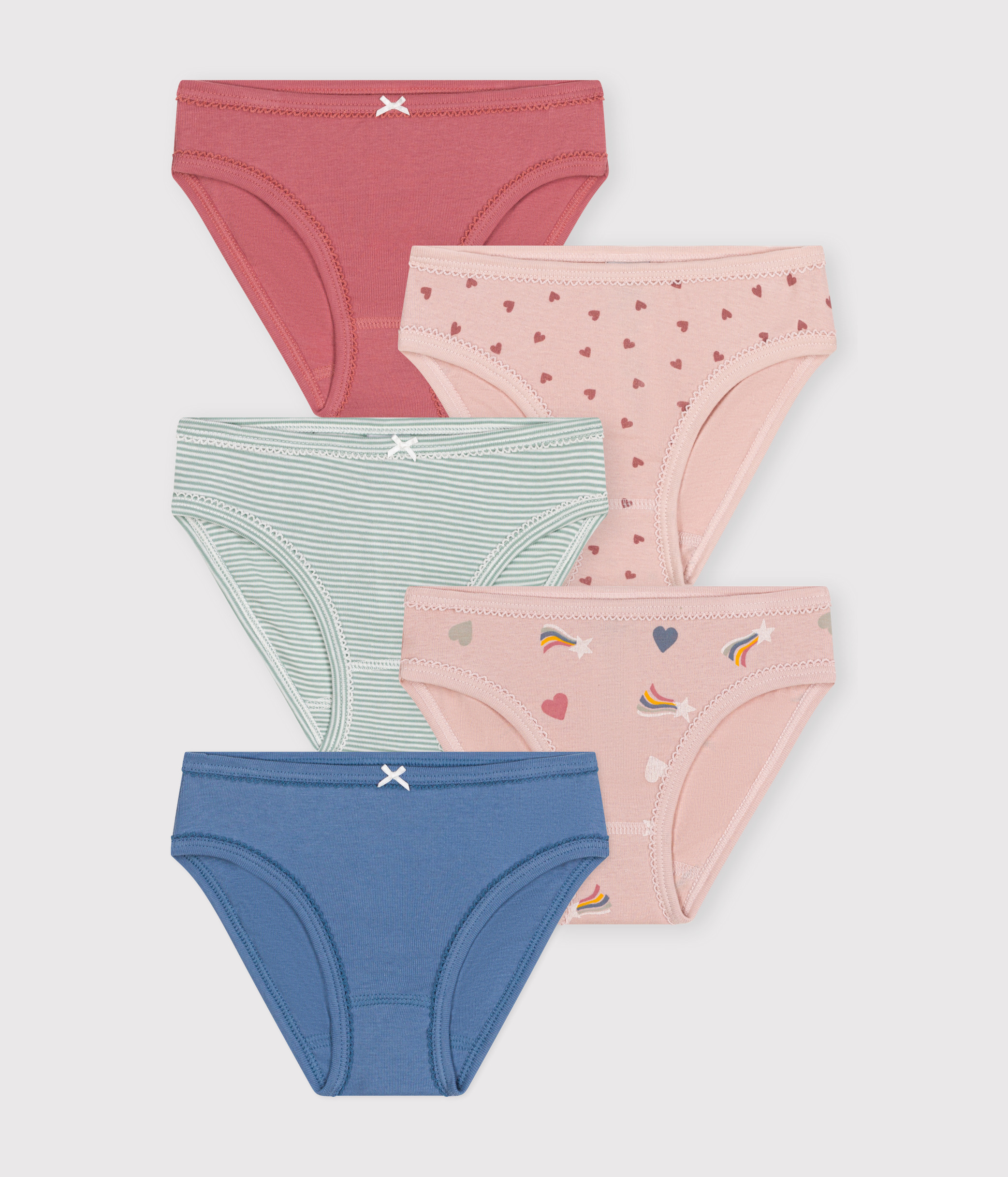 Children's Heart-Patterned Cotton Pants - 5-Pack