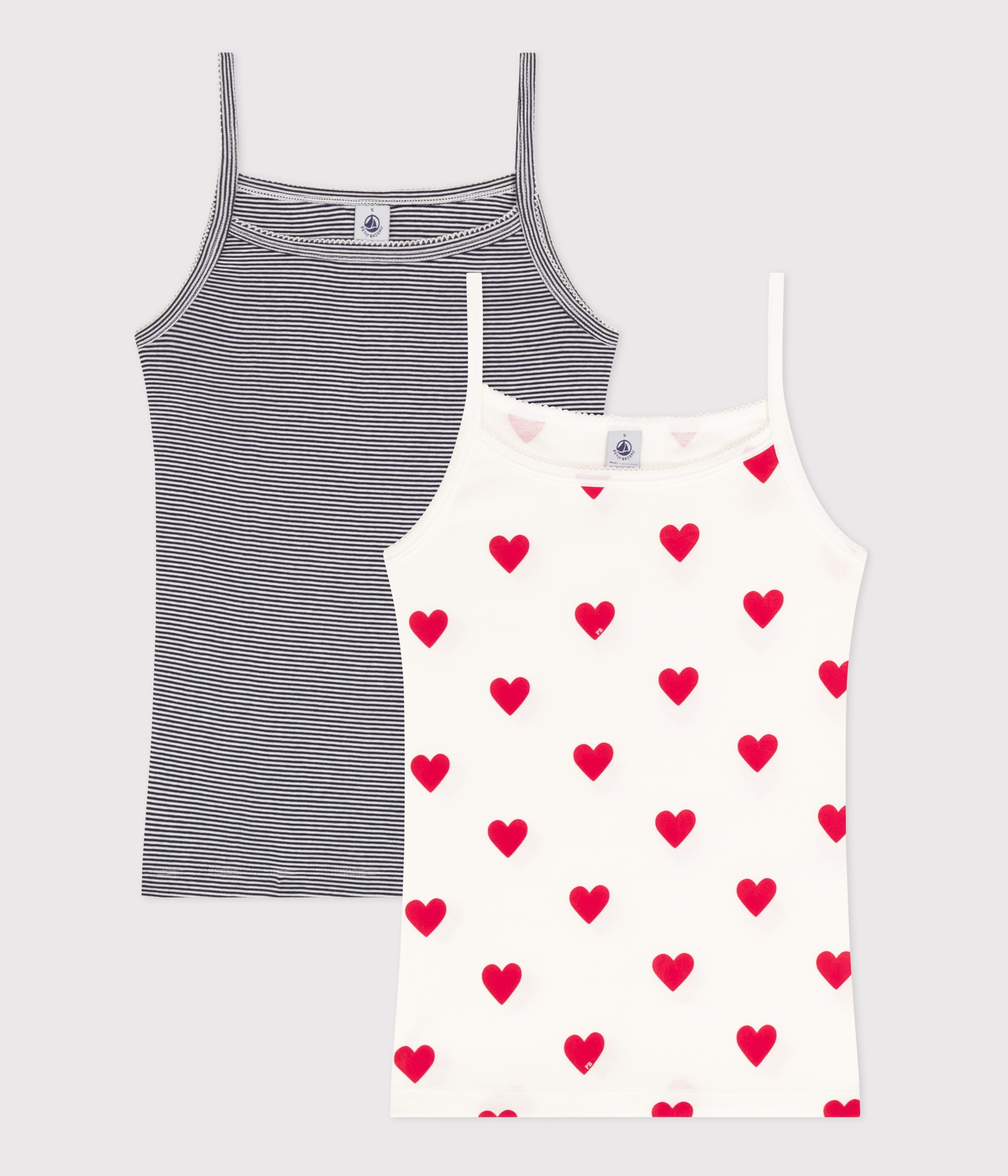 Women's Heart and Stripe Cotton Strappy Vests - 2-Pack