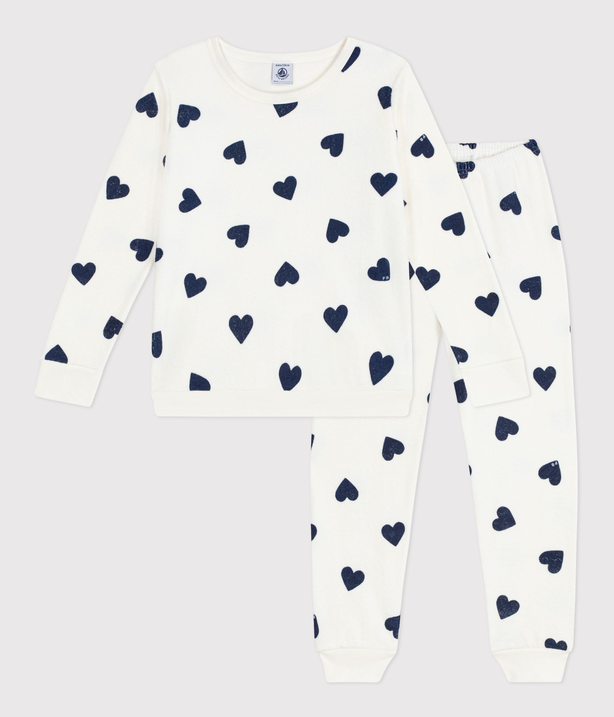 Children's cotton terry pyjamas printed with hearts
