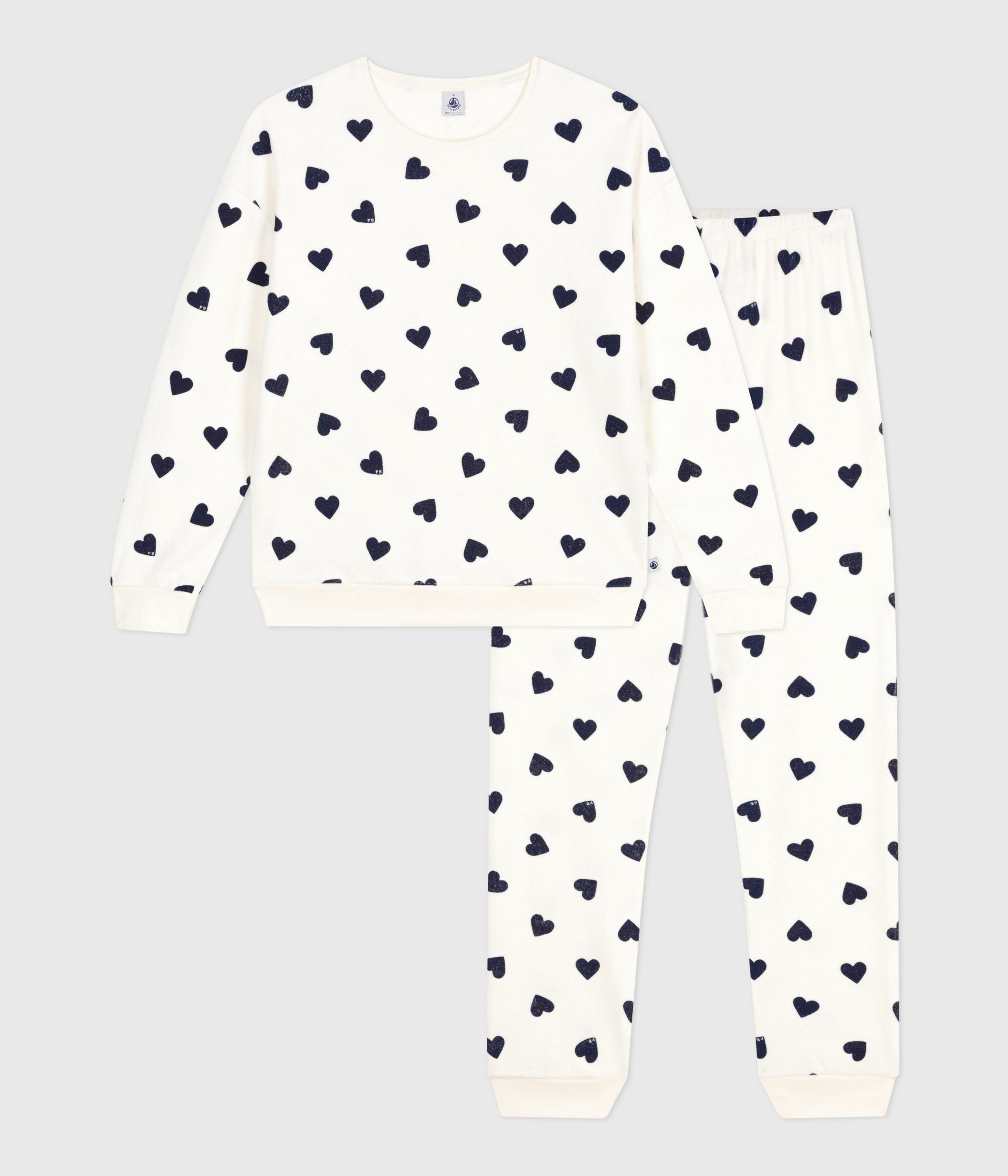 Women's cotton terry pyjamas printed with hearts