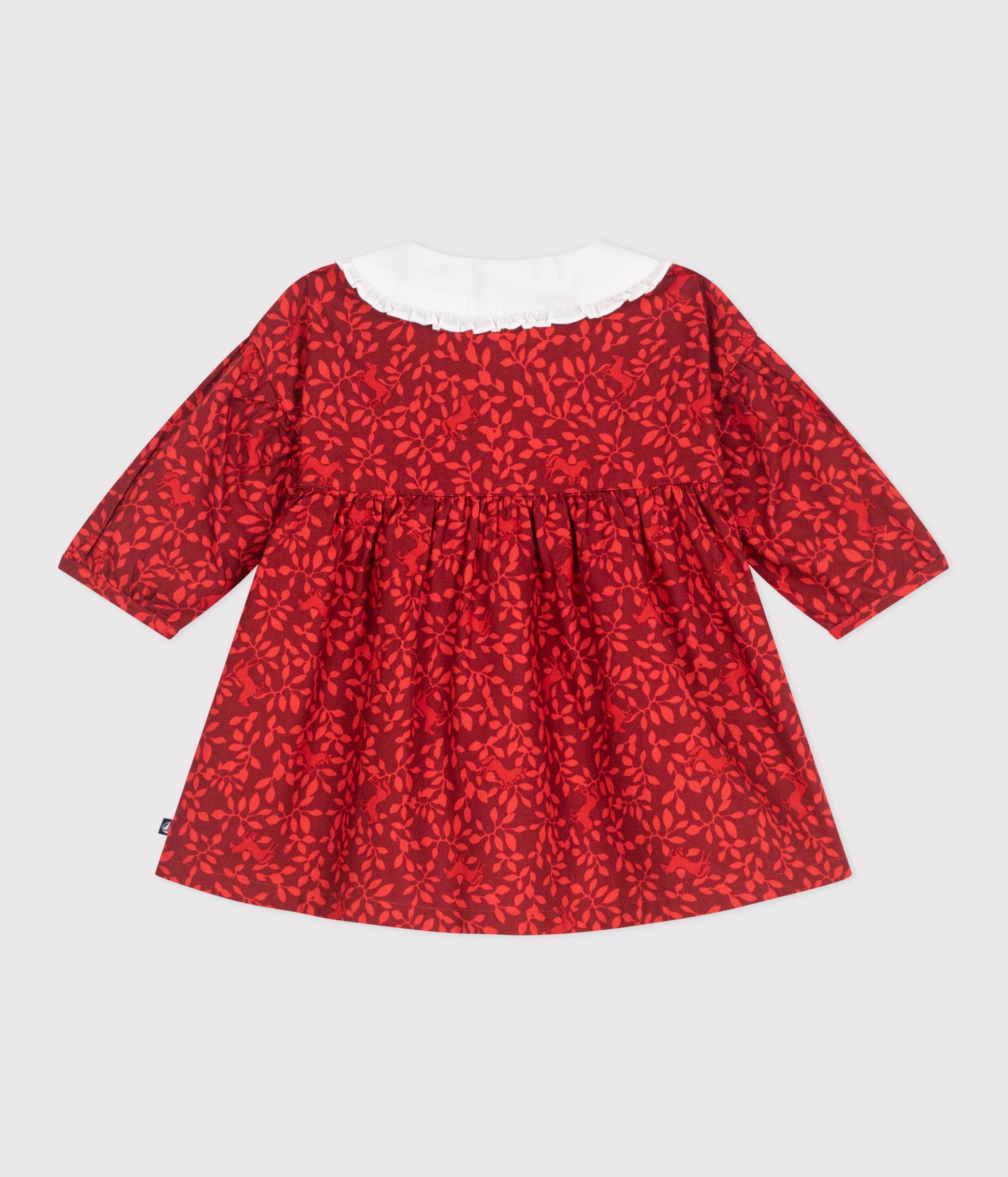 Babies' long-sleeved printed cotton dress with an embroidered collar