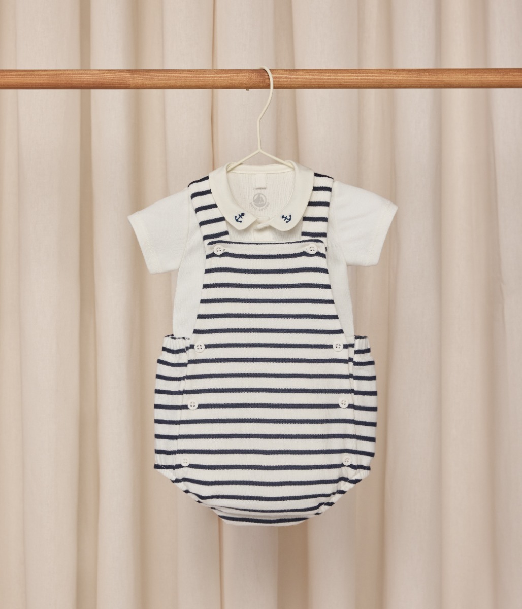Babies' two-piece set in stripy cotton with embroidered details