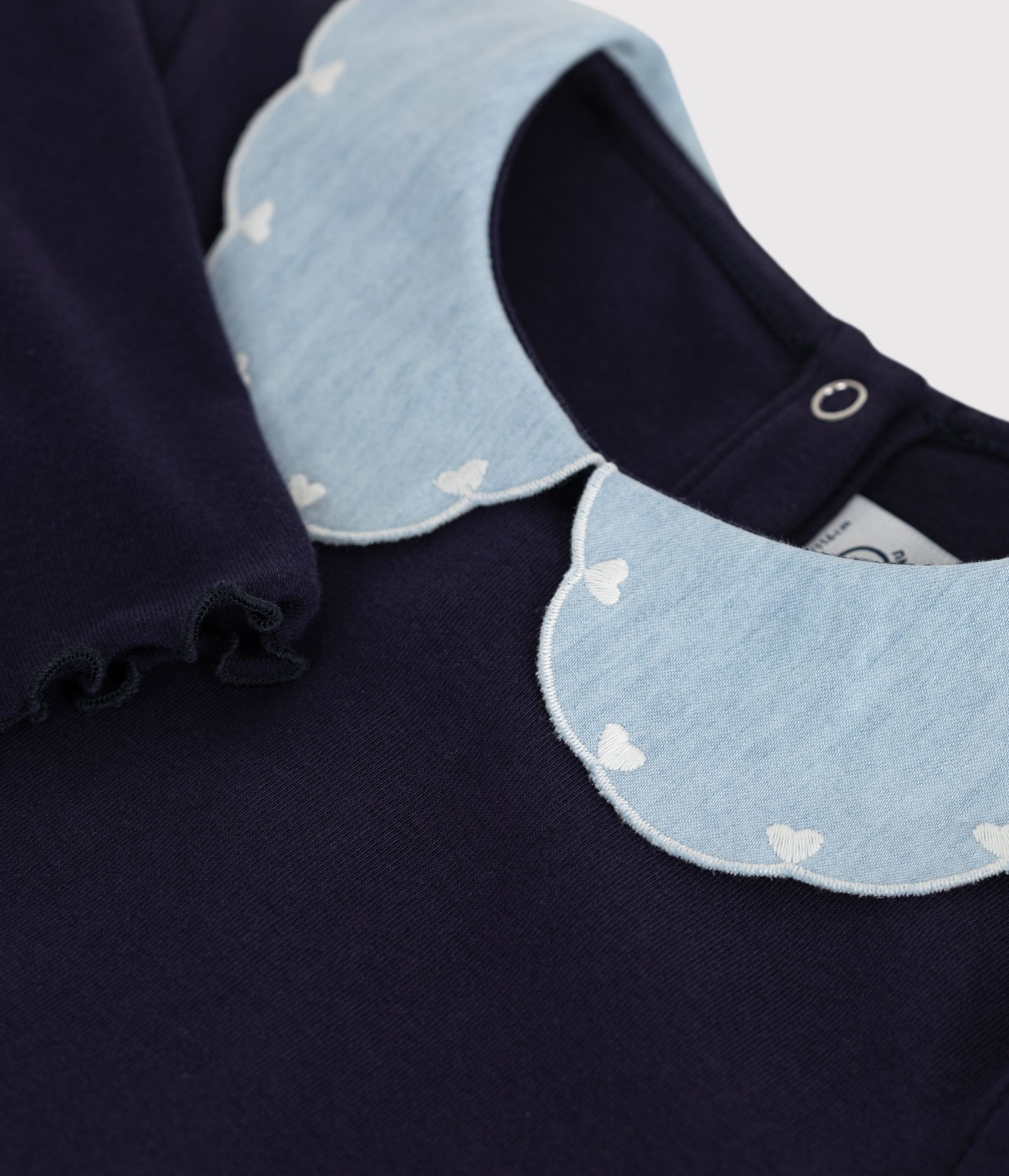 Girls' long-sleeved cotton dress in two materials