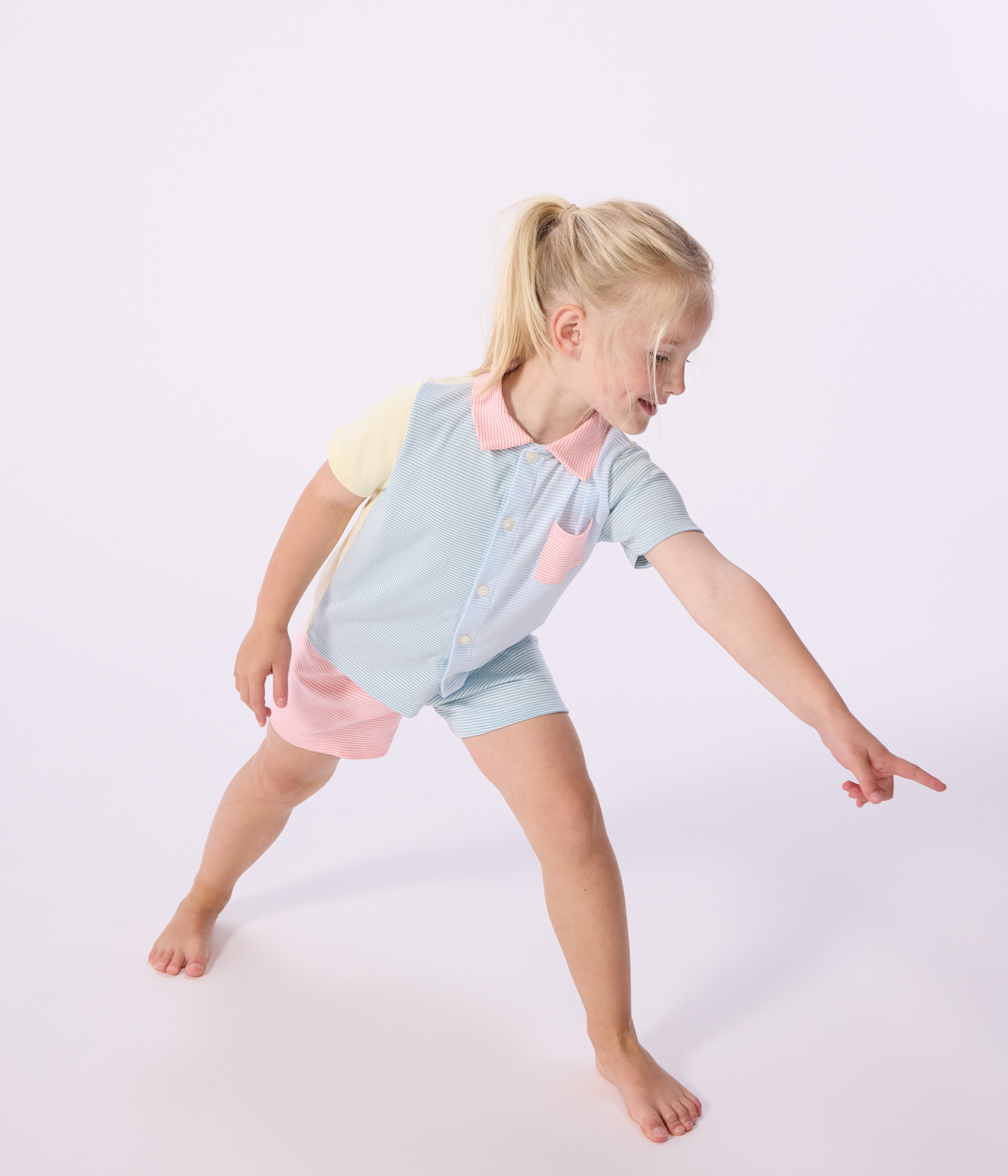 Children's short stripy buttoned cotton pyjamas