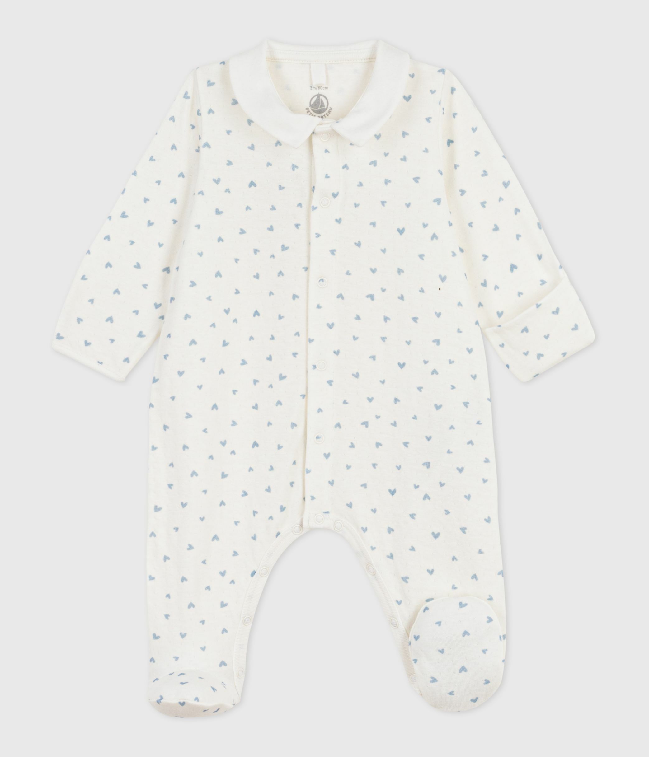 Babies' heart-print velour pyjama suit with a collar