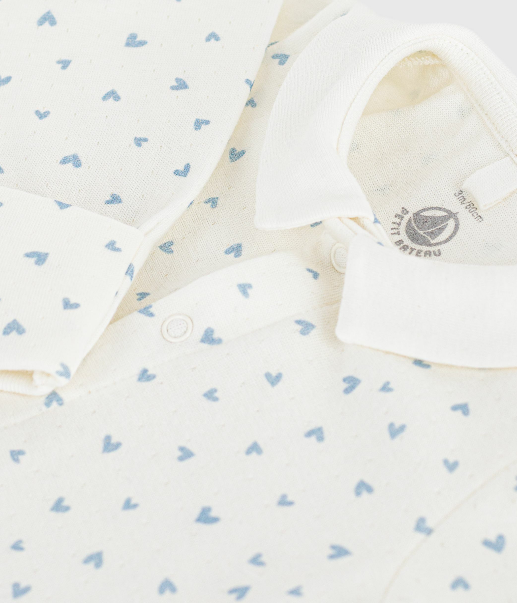 Babies' heart-print velour pyjama suit with a collar