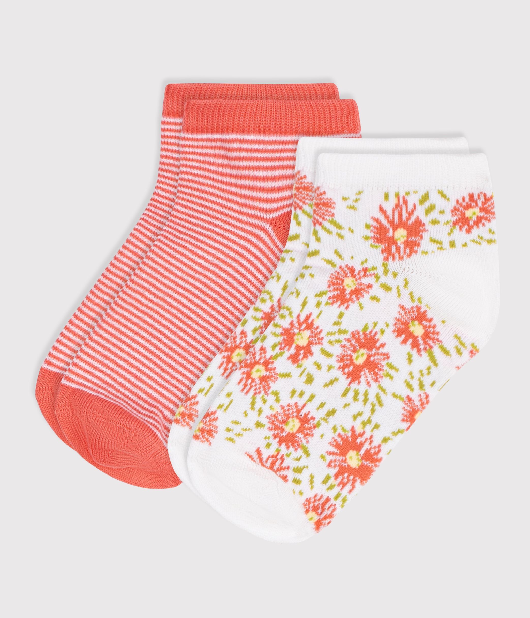 Little girls' flower-print cotton socks - 2-Pack