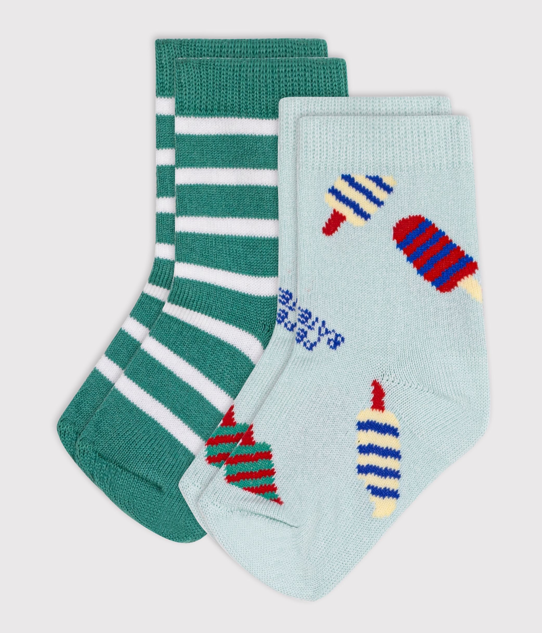 Babies' ice cream print and stripy cotton socks - 2-pack