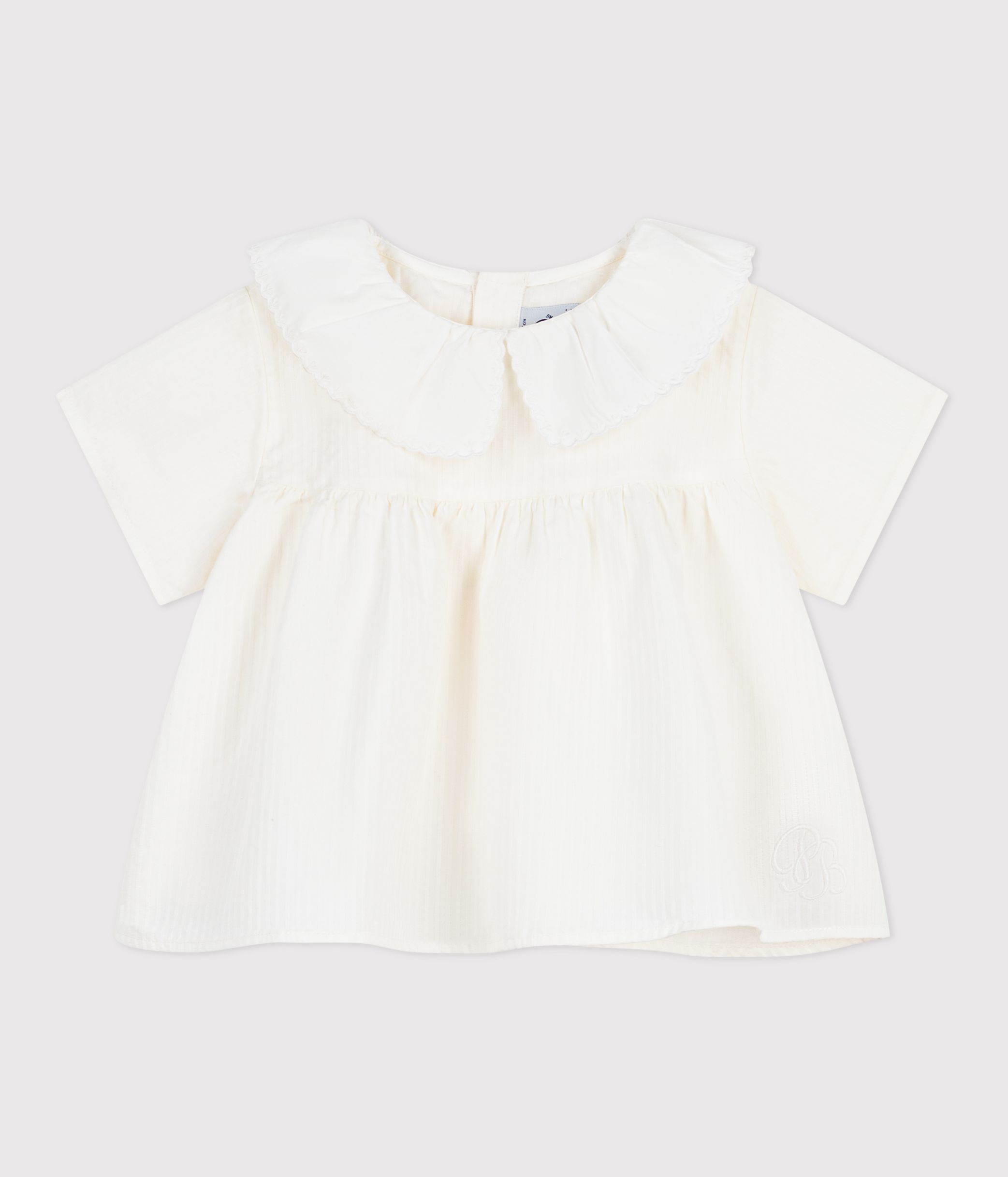 Babies' short-sleeved blouse in plain cotton poplin.