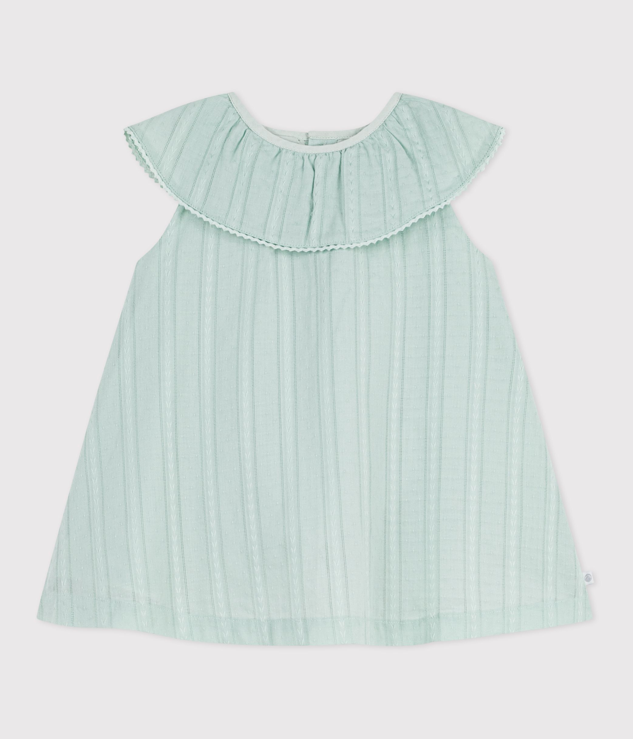 Babies' short-sleeved plain cotton dress with a ruff collar
