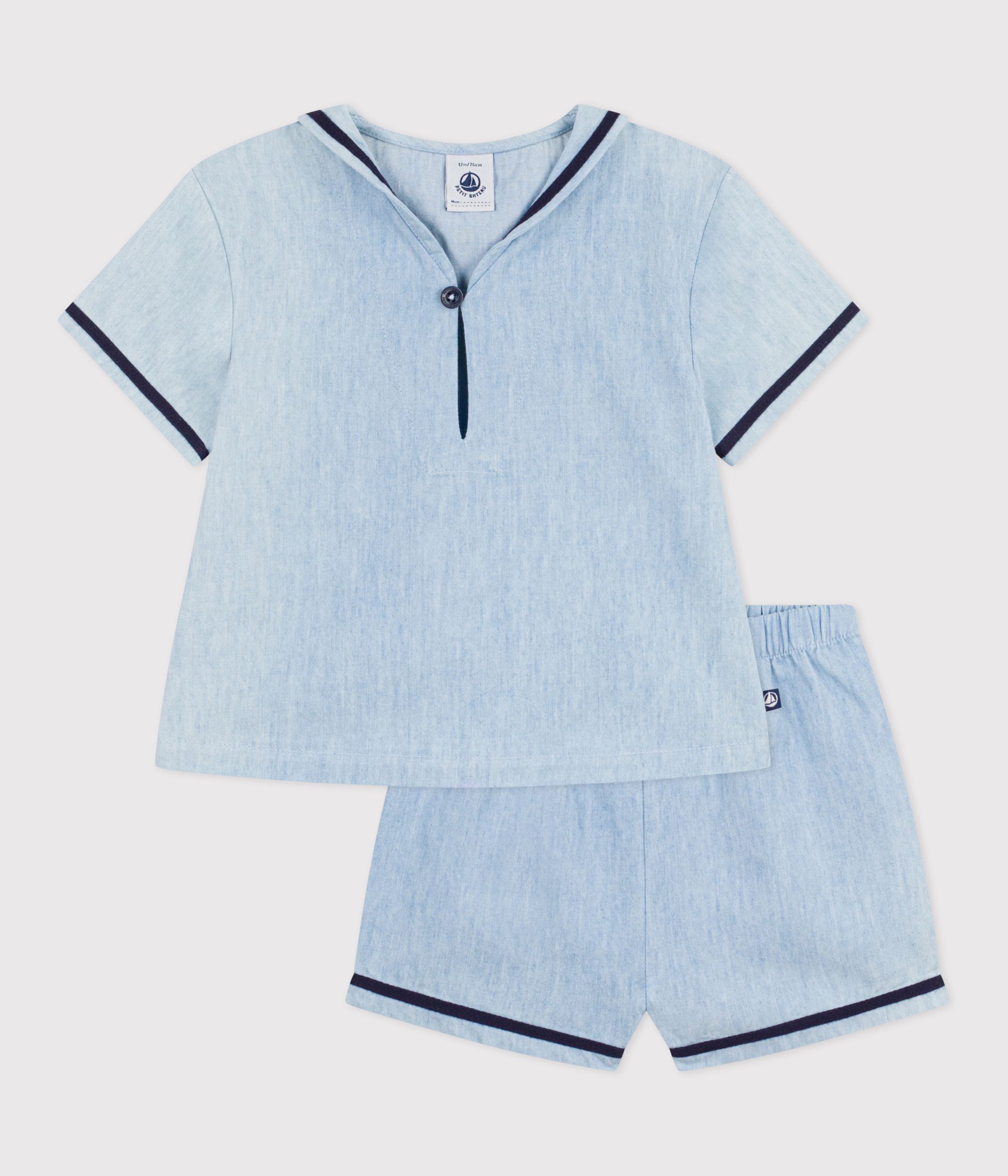 Babies' 2-piece set in chambray including a T-shirt with a sailor collar