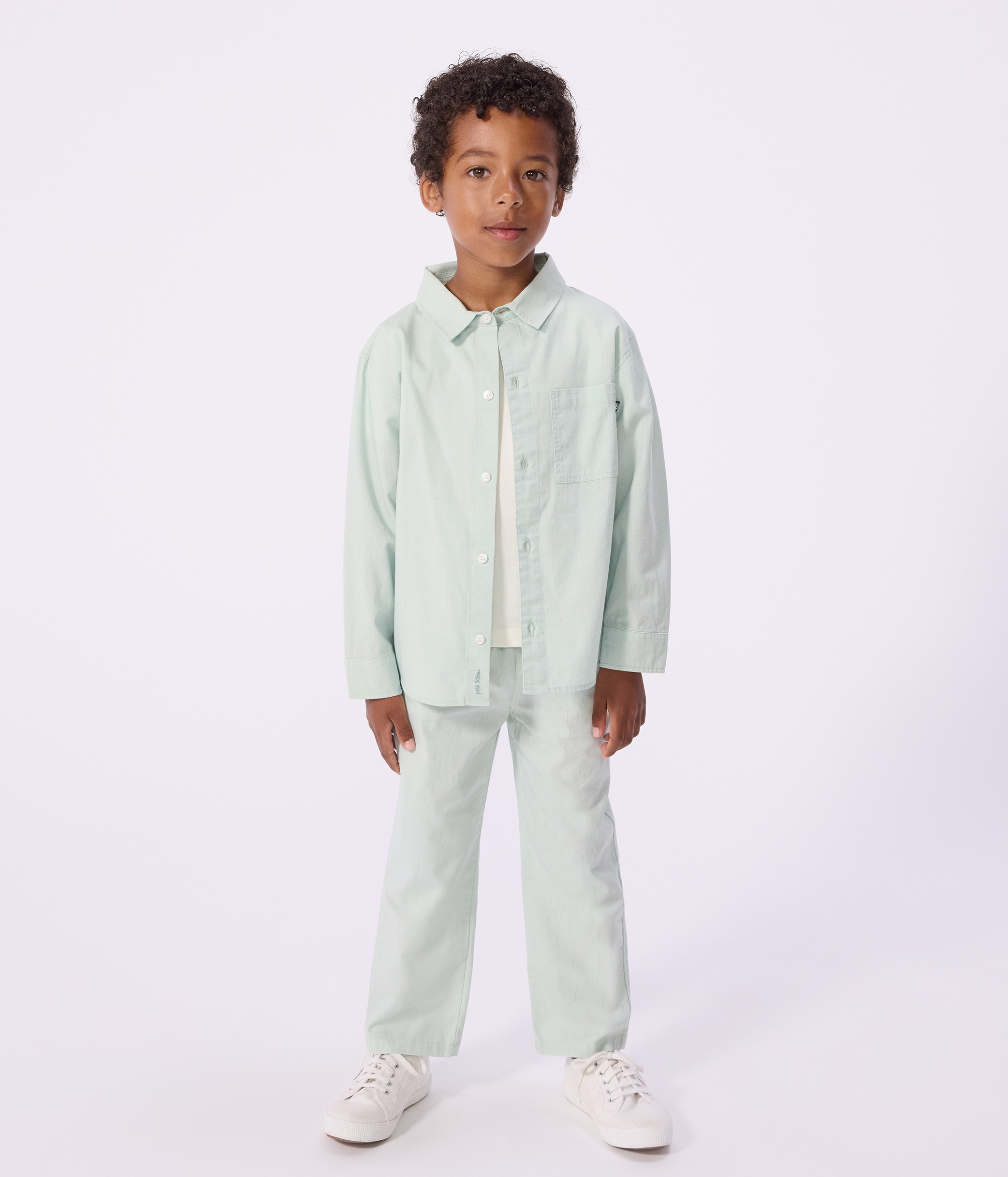 Children's long-sleeved plain cotton shirt
