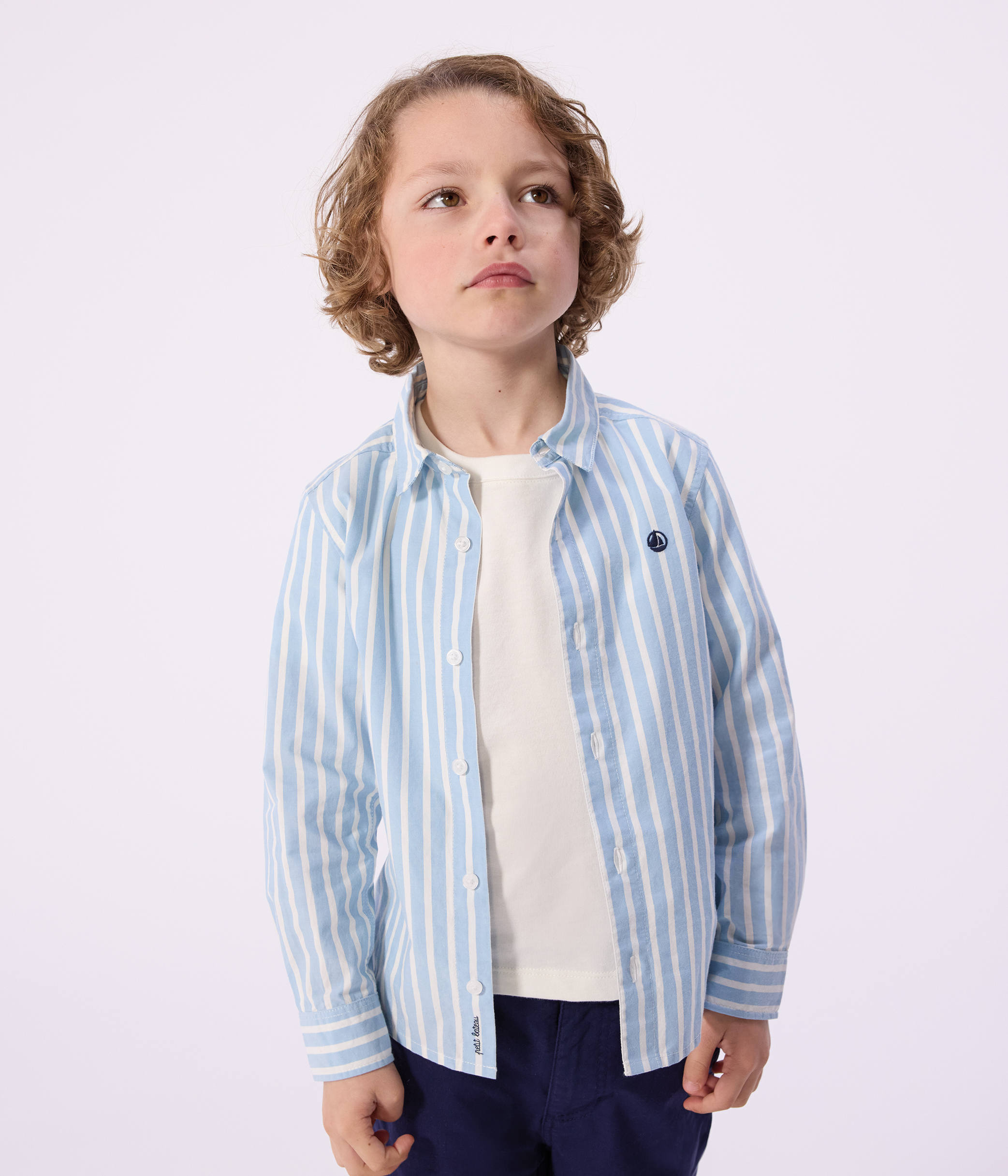 Children's long-sleeved stripy cotton shirt