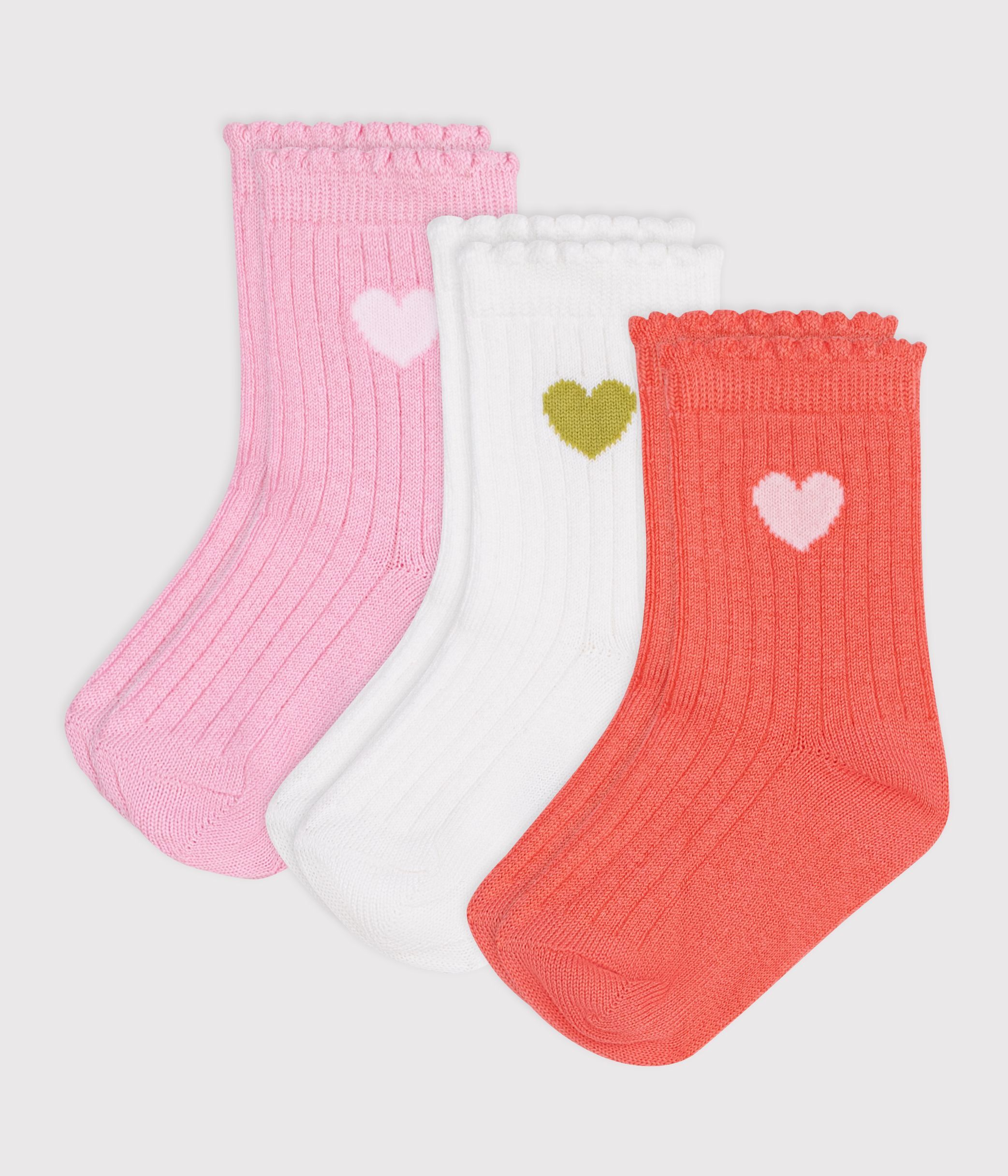 3 pairs of babies' heart patterned cotton socks