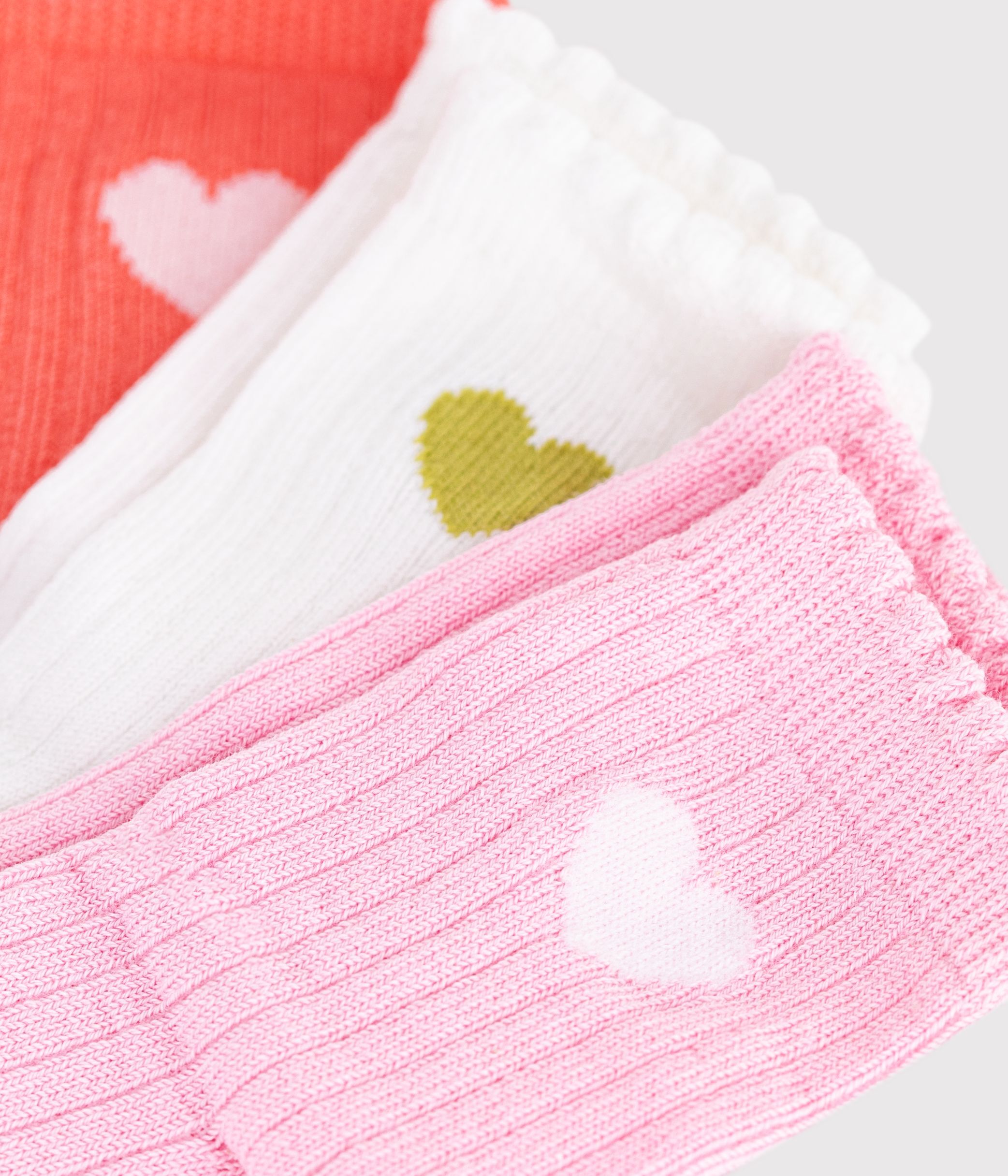 3 pairs of babies' heart patterned cotton socks