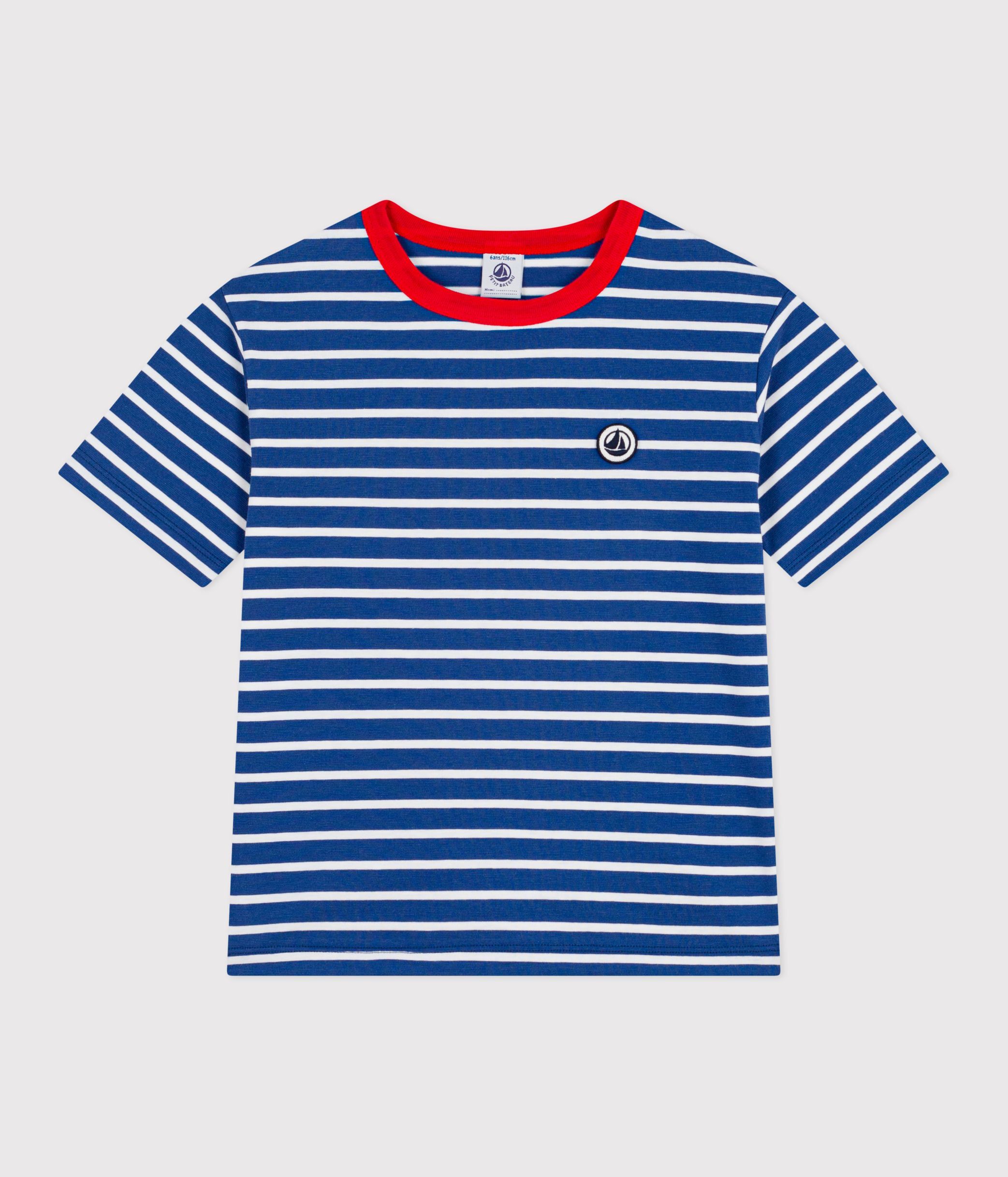 Children's short-sleeved stripy cotton T-shirt